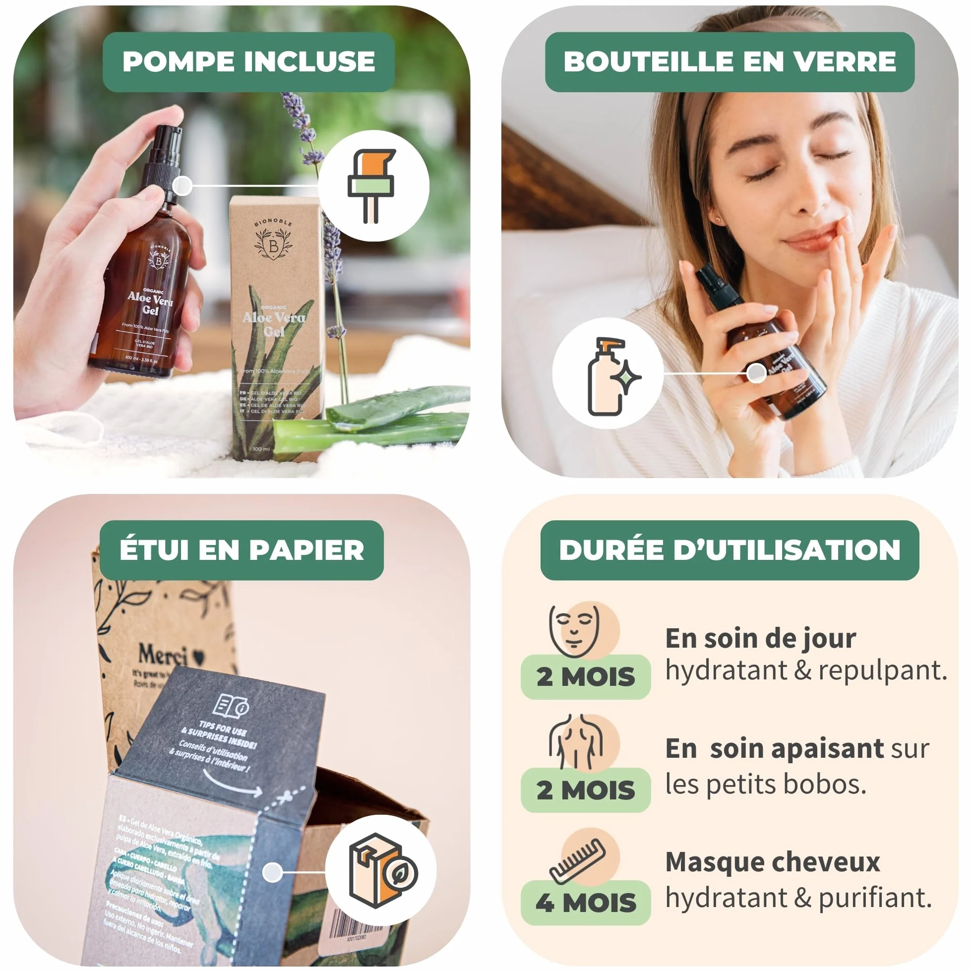 Gel Aloe Vera Bio 97% Huile Essentielle Lavande 100% Pur Pulpe Hydrate Apaise Visage Corps Cheveux Bouclés 100ml