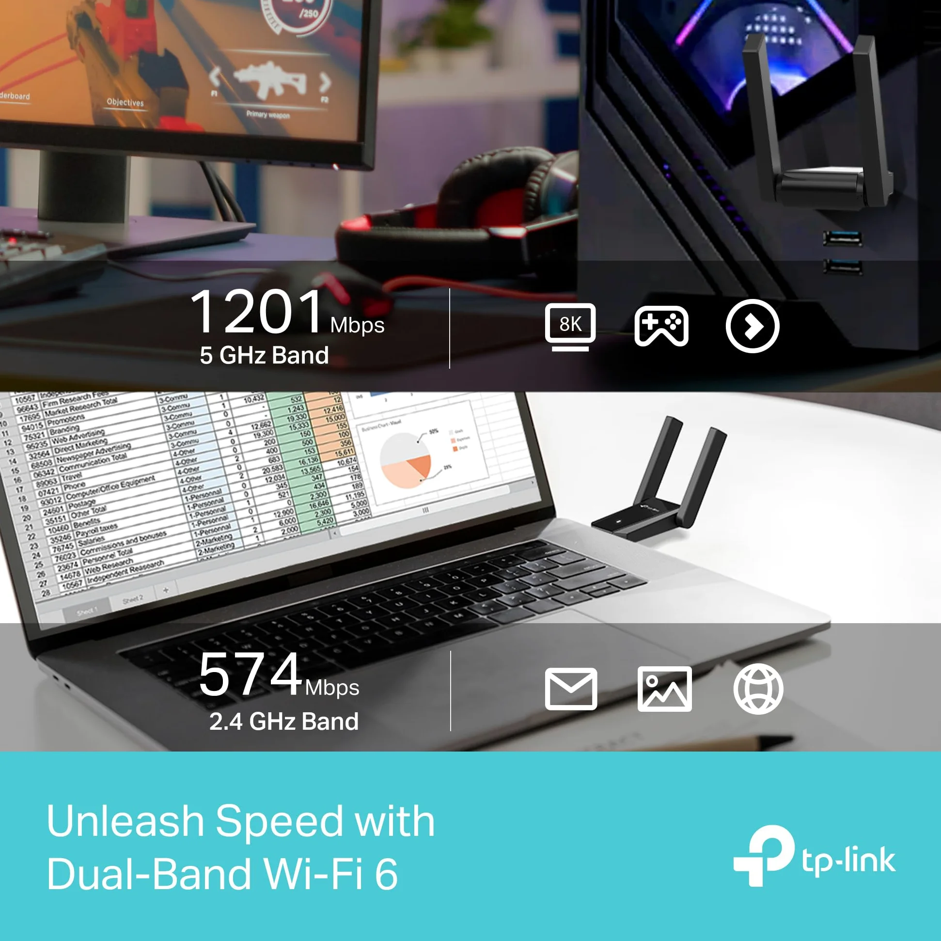 TP-Link - Adaptateur USB 3.0 WiFi pour PC (Archer TX30U Plus)-AX1800 WiFi 6 Adaptateur réseau sans Fil Plug and Play Double Bande avec 2,4 GHz, 5 GHz, 2 antennes à Gain élevé, WPA3