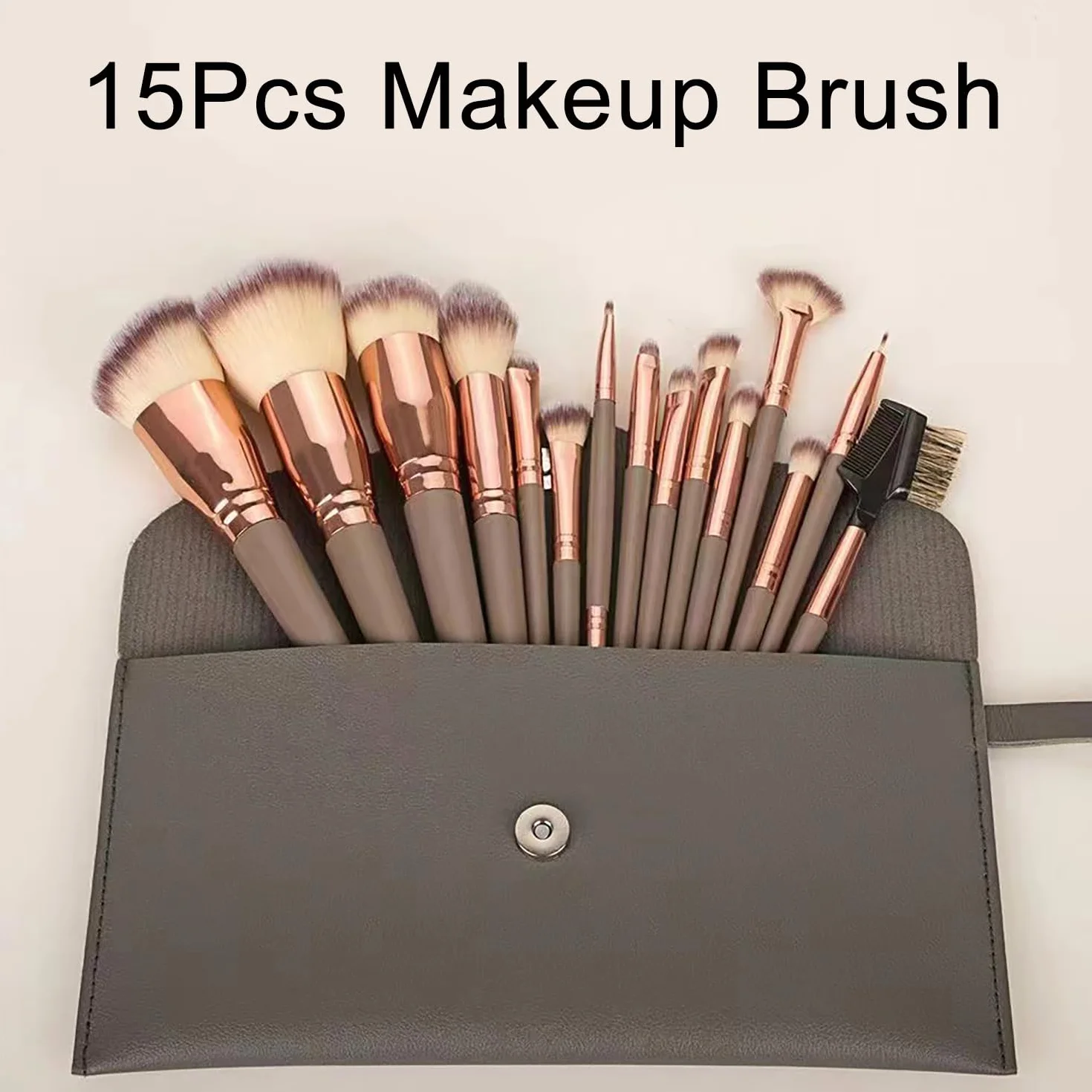 Pinceau Maquillage Set 15pcs, fond de teint poudre blush concealers ombres à paupières trousse