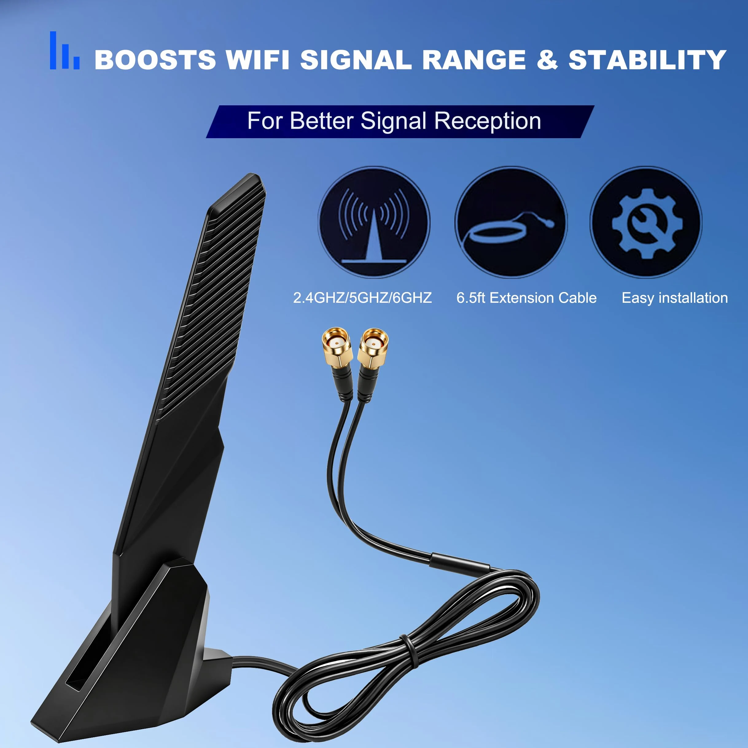 Antenne Externe WiFi 7 WiFi 6E Tri-Band avec Connecteur RP-SMA pour ASUS, Gigabyte Aorus Gaming Carte mère PCIe