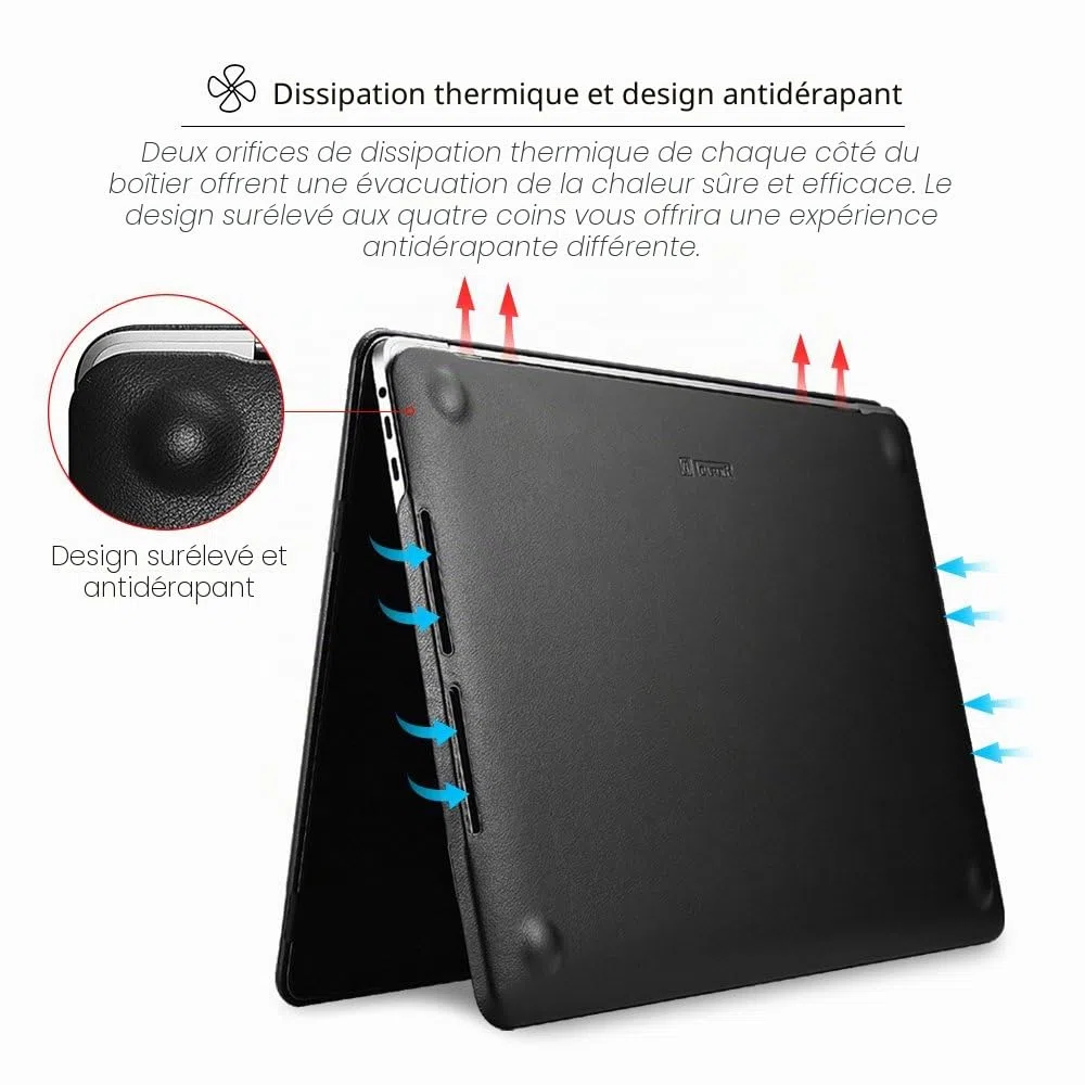 ICARER Coque Étui en Cuir pour MacBook Pro 13 2022-2016 M2 M1, Noir