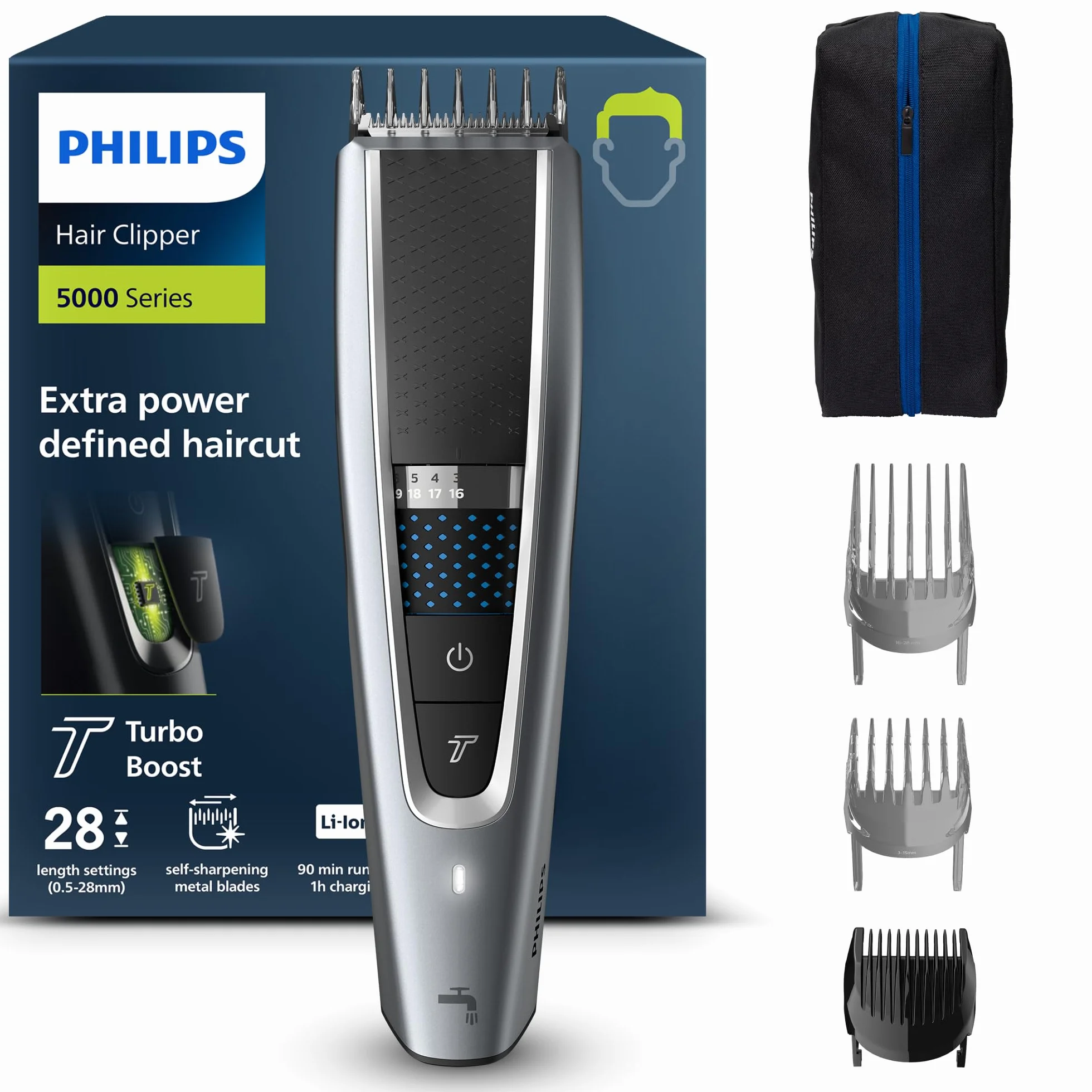 Philips Tondeuse à Cheveux Série 5000 HC5630/15 Lavable Trim-n-Flow Pro