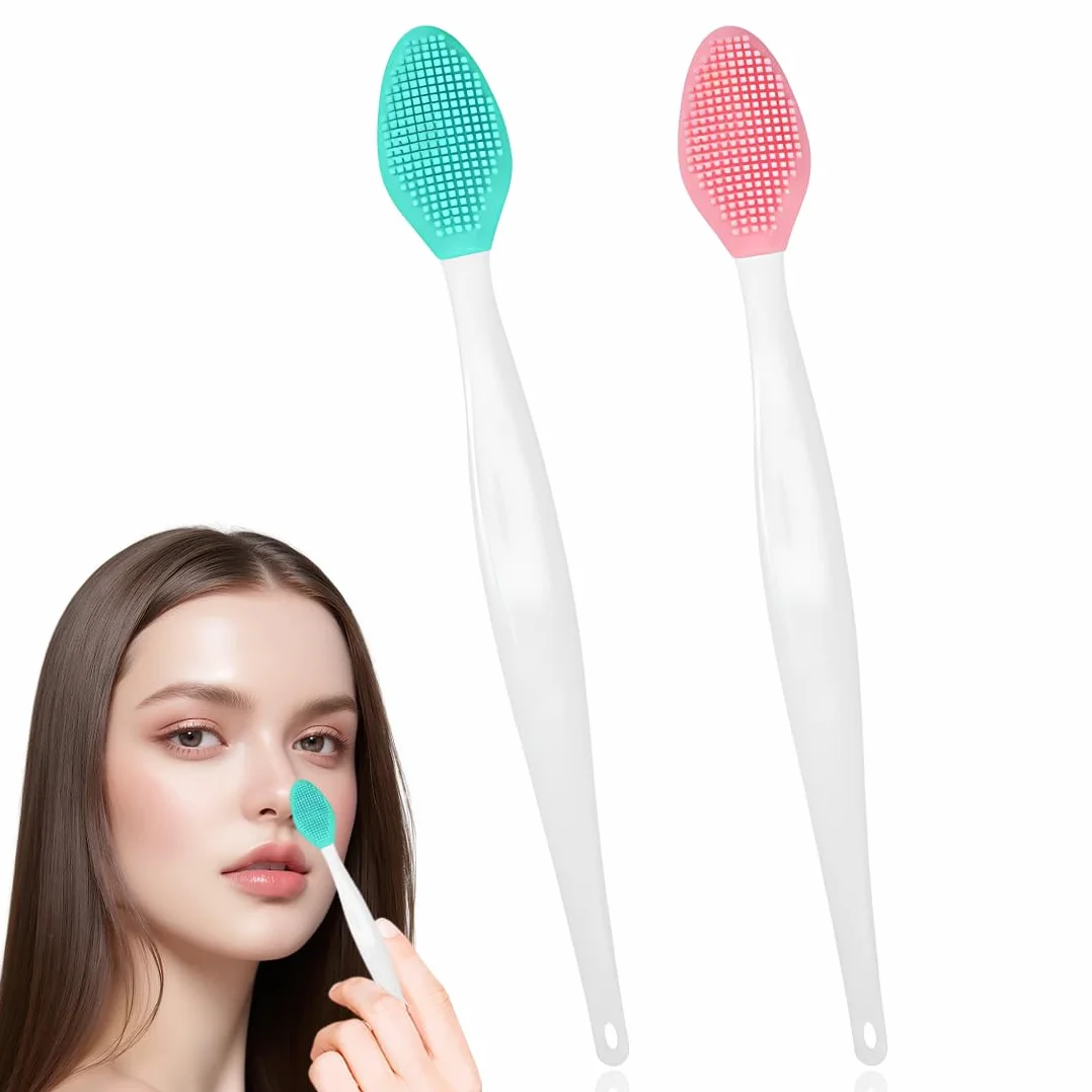 Brosses à gommage des lèvres en silicone double face nettoyage visage points noirs rose vert