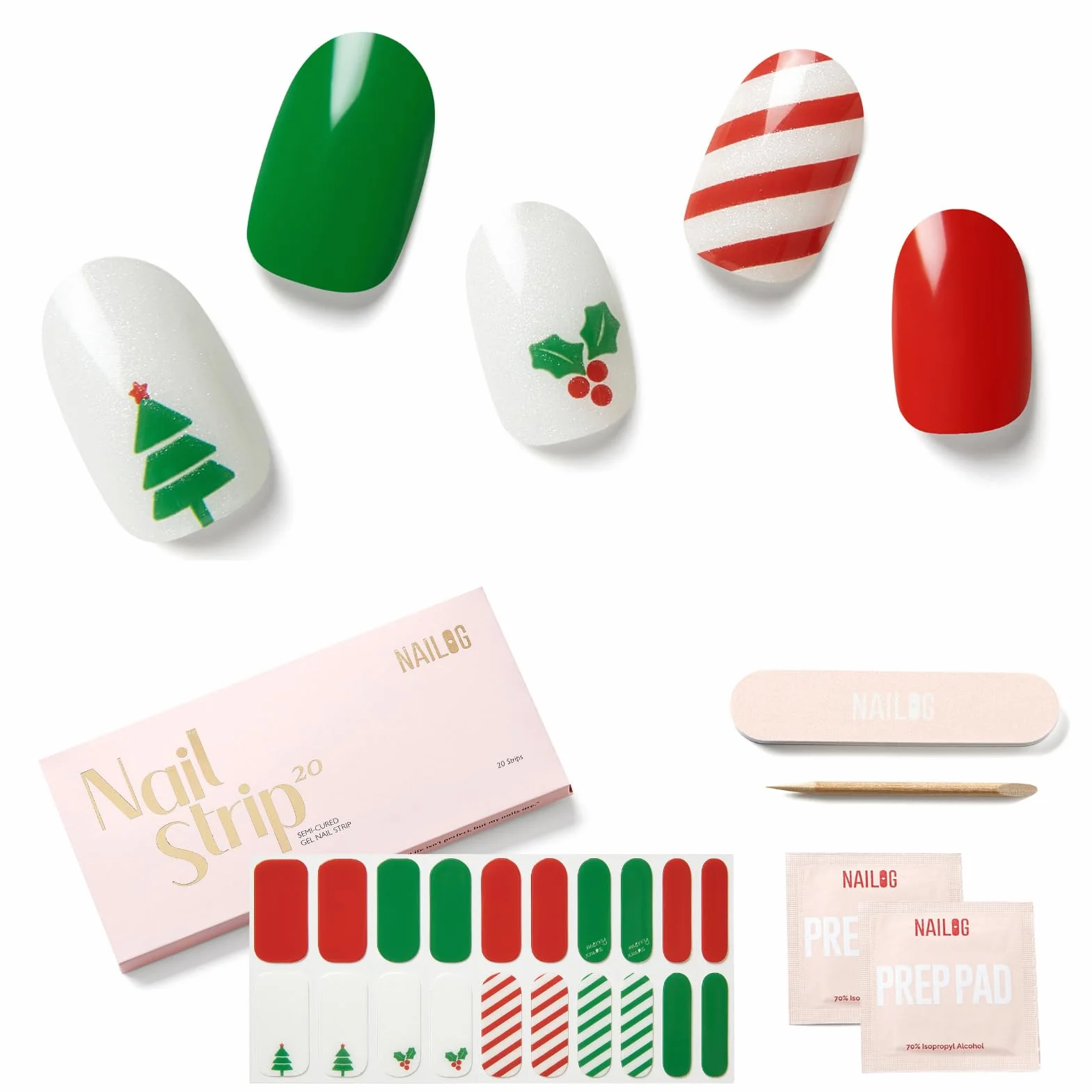 NAILOG Vernis Autocollant Ongles UV 34Pcs French Manucure Nails Wraps DIY Nail Art