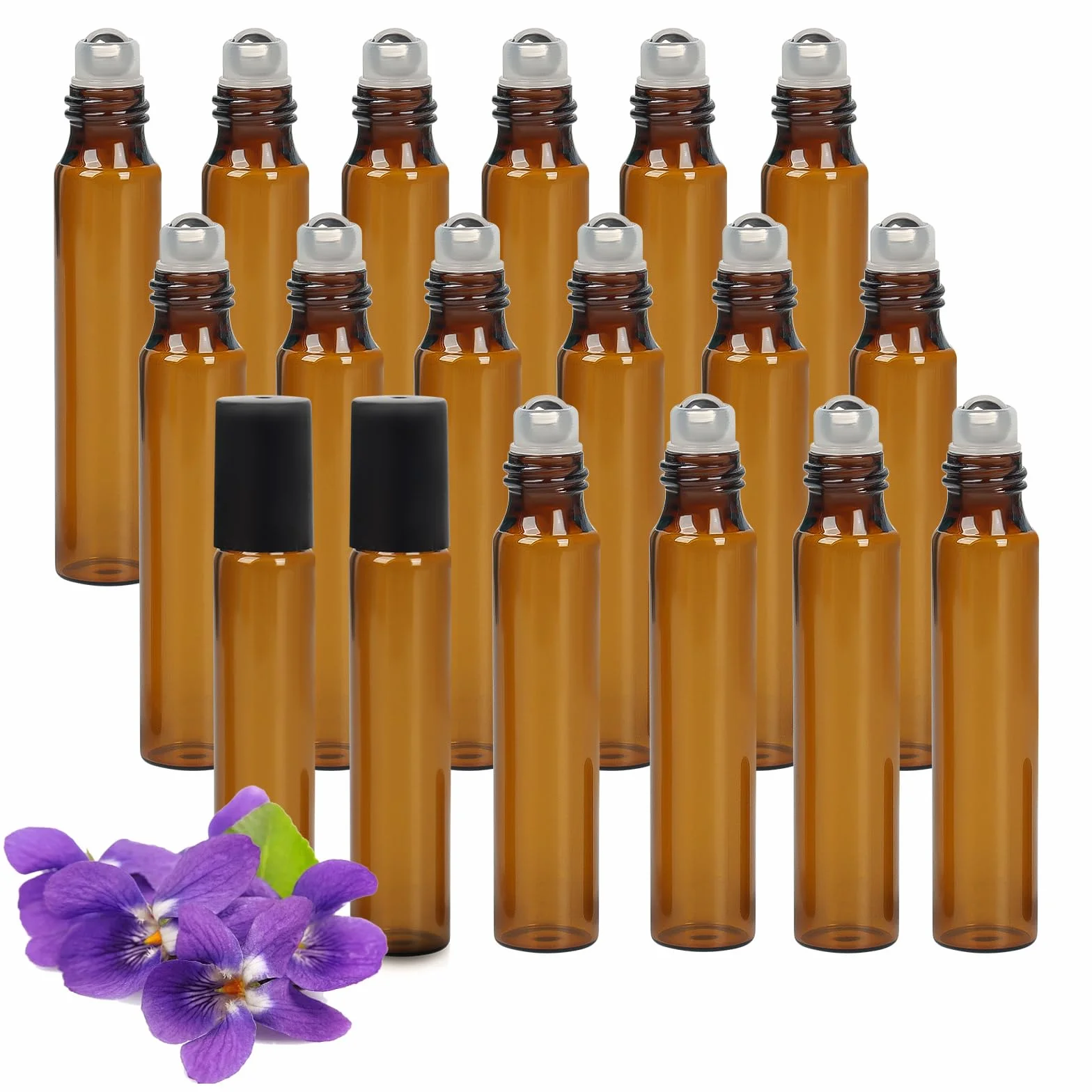 Bouteille Roll On en Verre 10 ml 24PCS Flacon Huile Essentielle Vide avec Bille en Acier Inoxydable