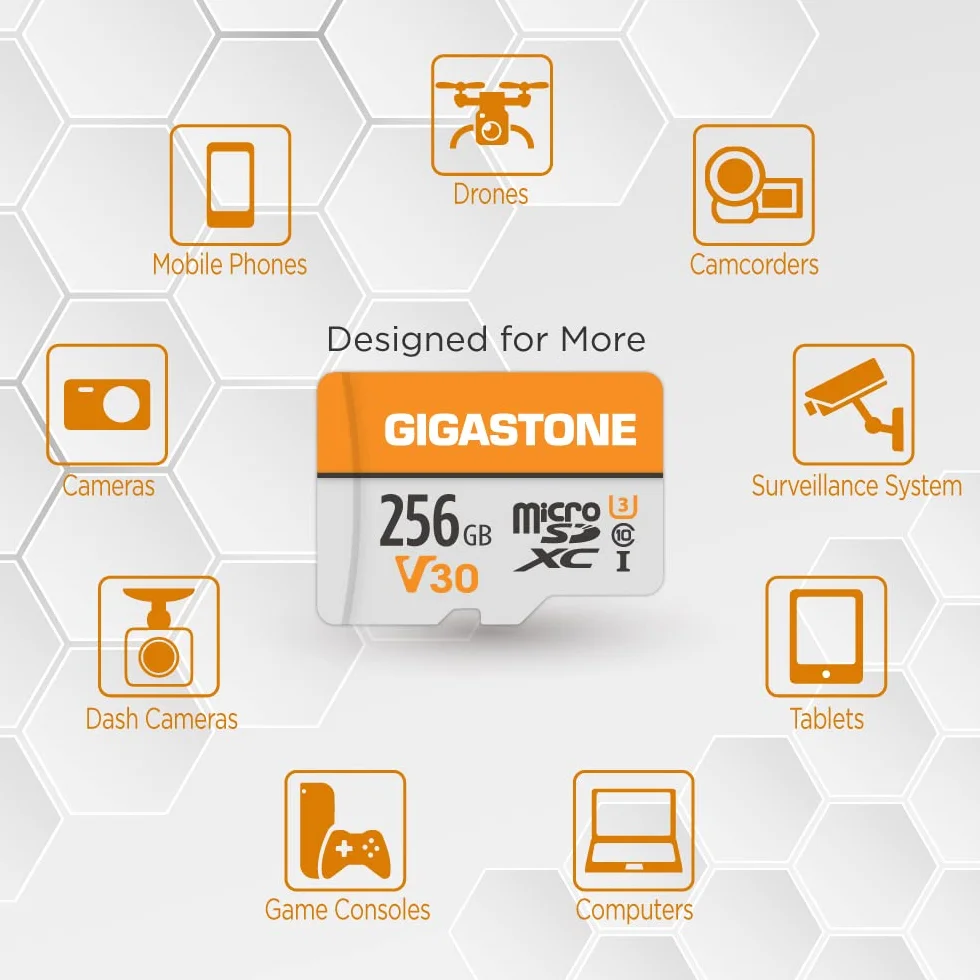 GIGASTONE Lot de 2 Cartes Micro SD 256 Go 4K Video Pro, caméra de Surveillance, caméra d'action, Drone, Carte mémoire MicoSDXC UHS-I V30 Classe 10 100 Mo/s