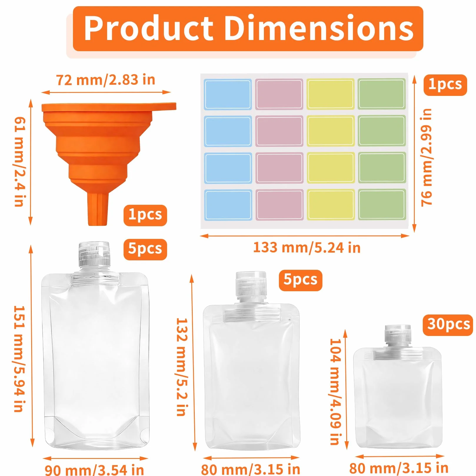 Sachets de Recharge pour Gel Douche 20 Pcs 30ml 50ml 100ml avec Entonnoir en Silicone