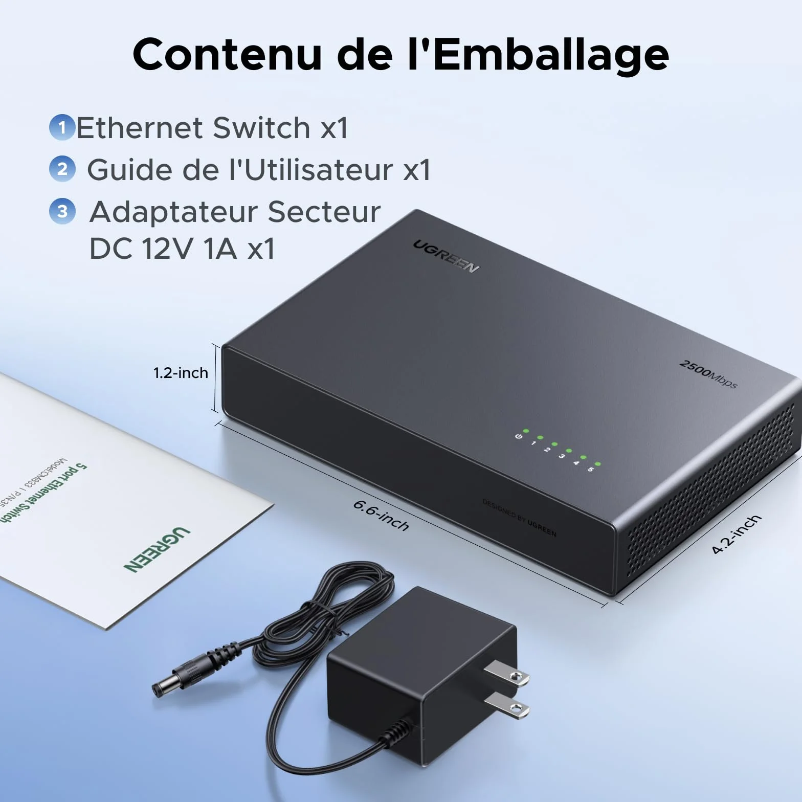 UGREEN Switch Ethernet 2,5G 5 Ports Hub RJ45 100/1000/2500Mbps