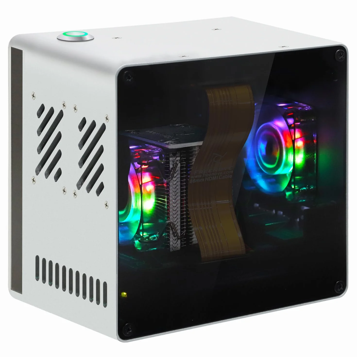 Freenove NAS Case for Raspberry Pi 5, Quad M.2 NVMe SSD Slots, PWM ARGB Fans, CPU Tower Cooler, Stereo Speakers