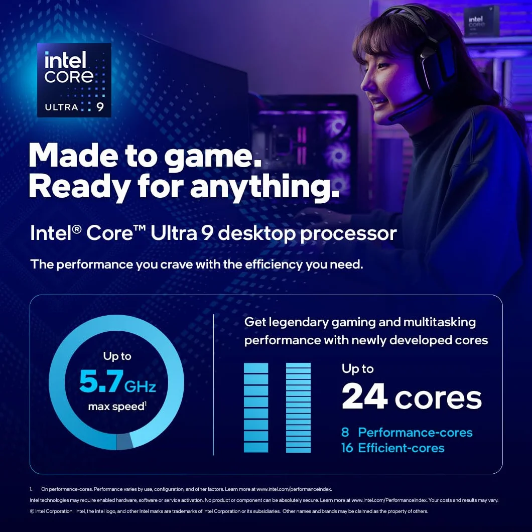 Intel Core Ultra 9 285K processeur PC de Bureau 24 cœurs 5,7 GHz