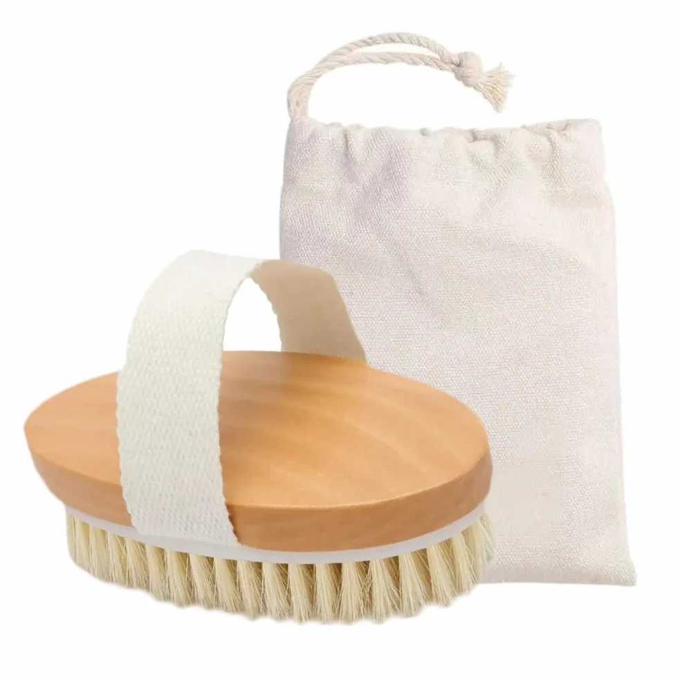Davilis Brosse pour le corps exfoliant en bois poils naturels élimine cellulite peau morte drainage lymphatique circulation
