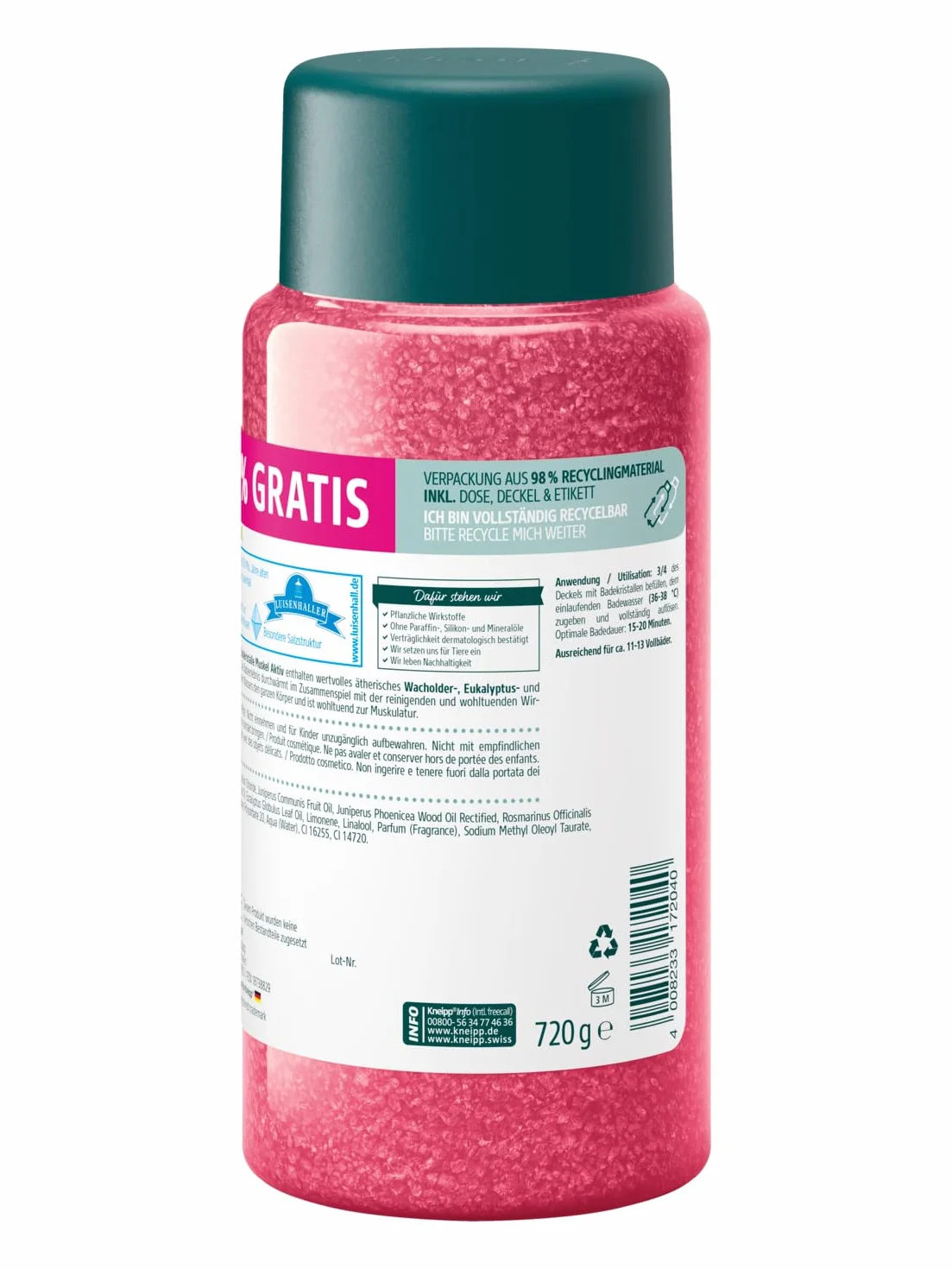 Kneipp Cristaux de bain actifs 720 g - Huile essentielle de genévrier, eucalyptus et romarin - Chauffant et apaisant pour les muscles