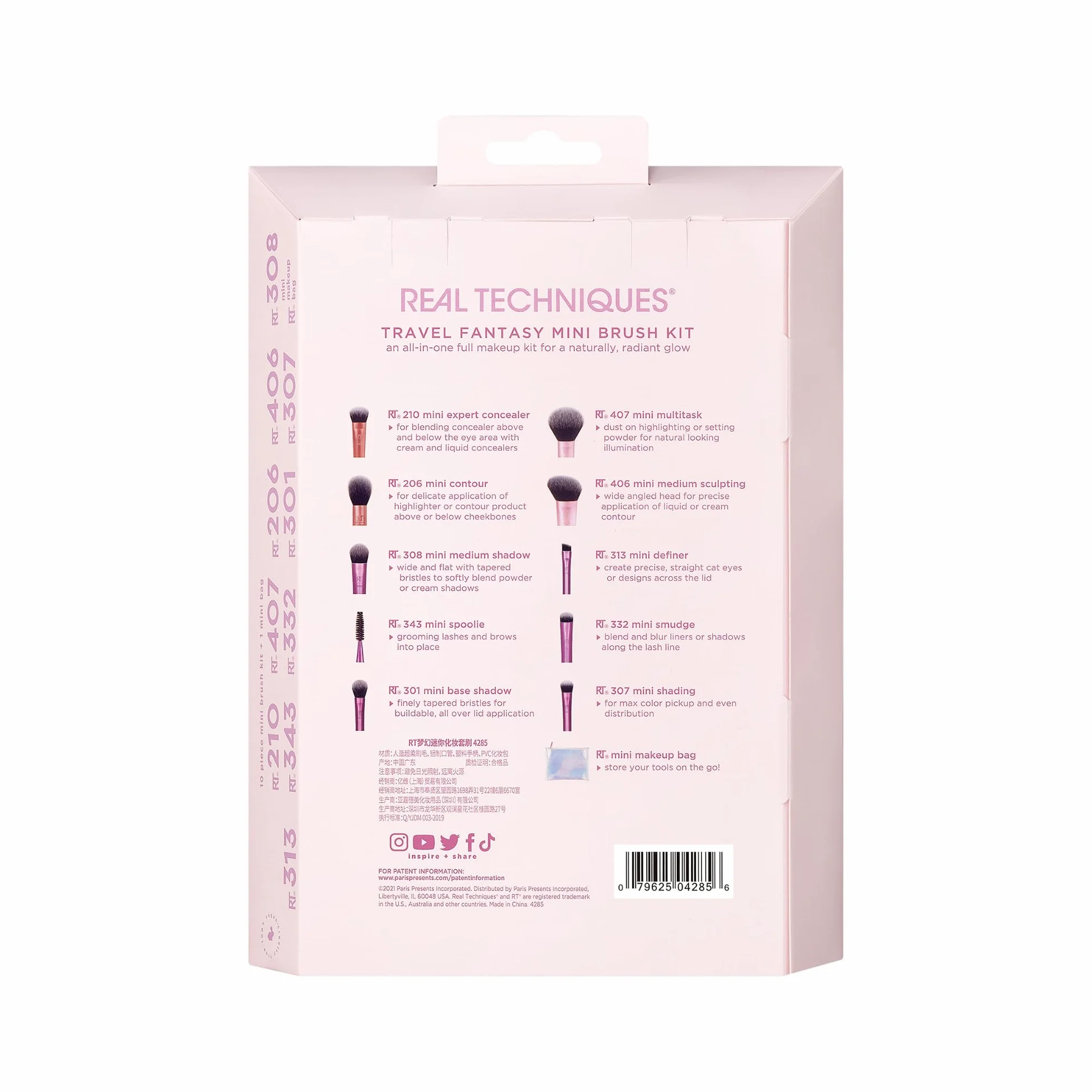 Real Techniques Kit de mini-pinceaux Travel Fantasy, 11 pièces, pinceaux maquillage fard à paupières surligneur contour