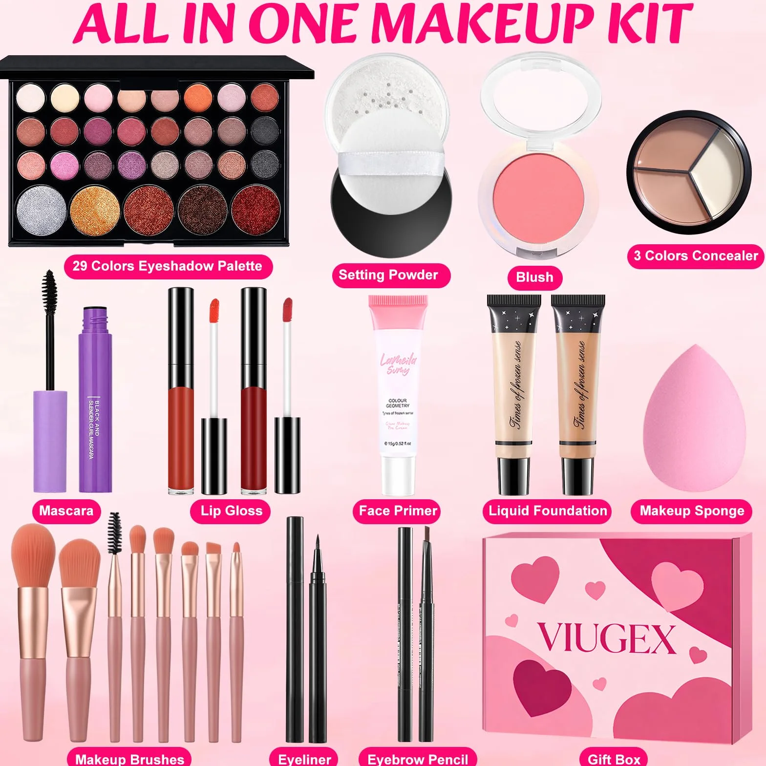 Coffret Maquillage Femme Professionnel Palette Yeux Fond de Teint Correcteurs Gloss Mascara