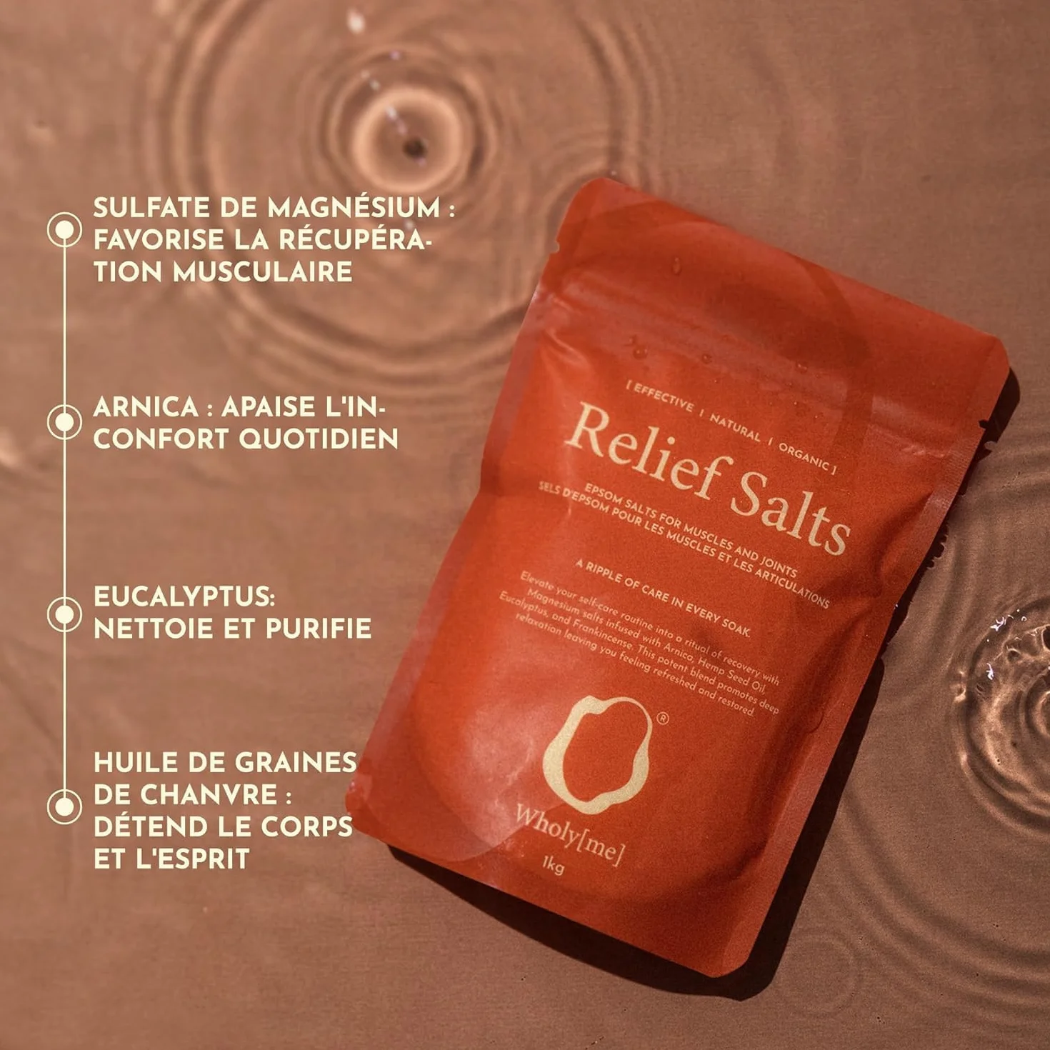 WholyMe Sel de Bain 1 kg Sels d'Epsom Récupération Musculaire et Articulaire Arnica Encens Huile Essentielle d'Eucalyptus