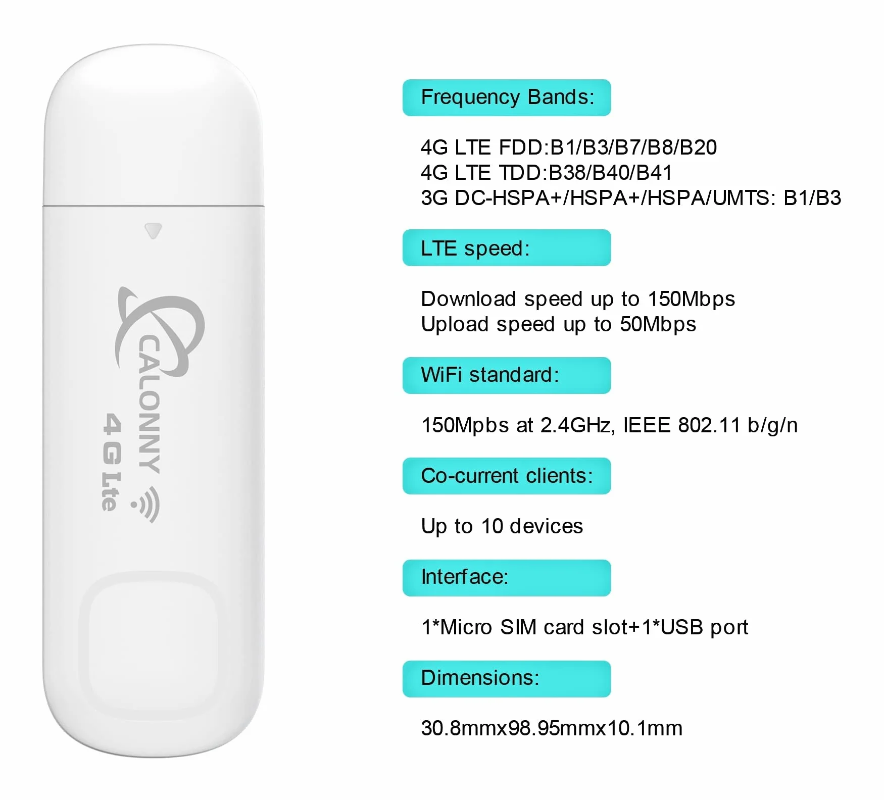 Clé Internet 4G LTE USB WiFi avec Modem sans Fil CAT4 150Mbps Alternative ADSL