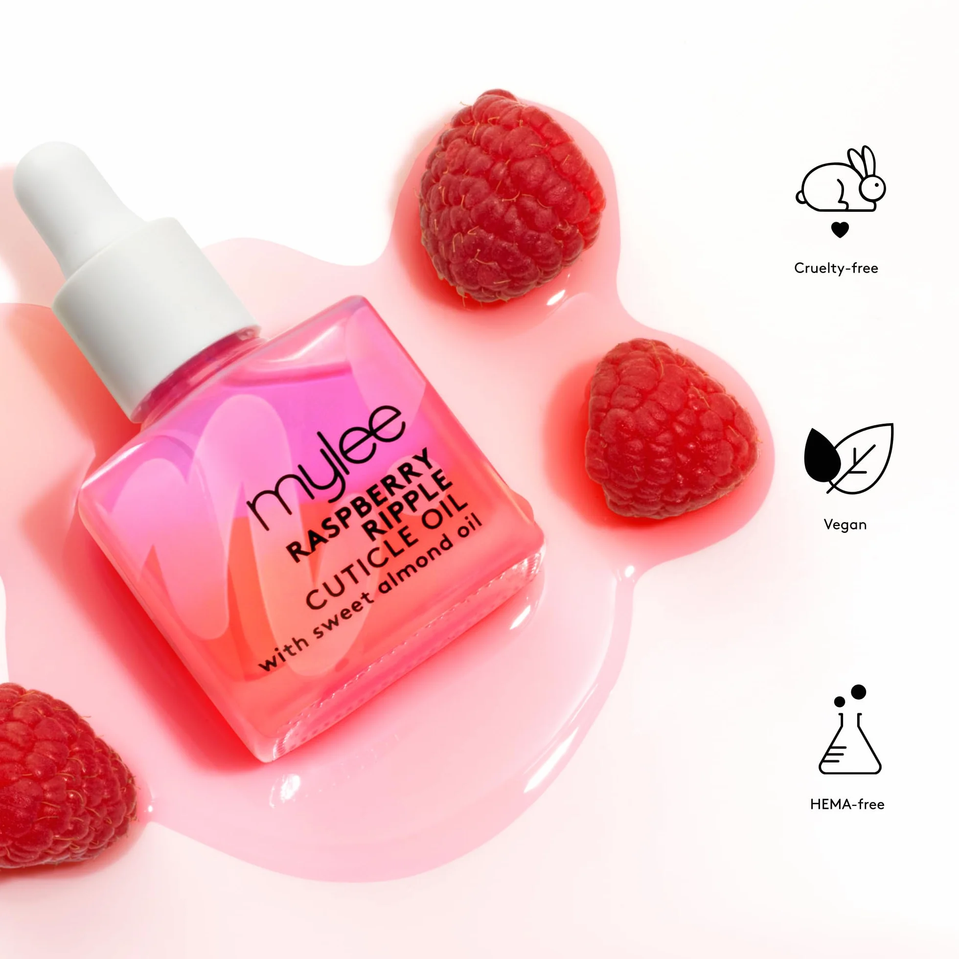 Mylee Huile pour Cuticules Raspberry Ripple 10 ml – Biphasée Nourrissante Hydrate et Répare les Ongles – Végan