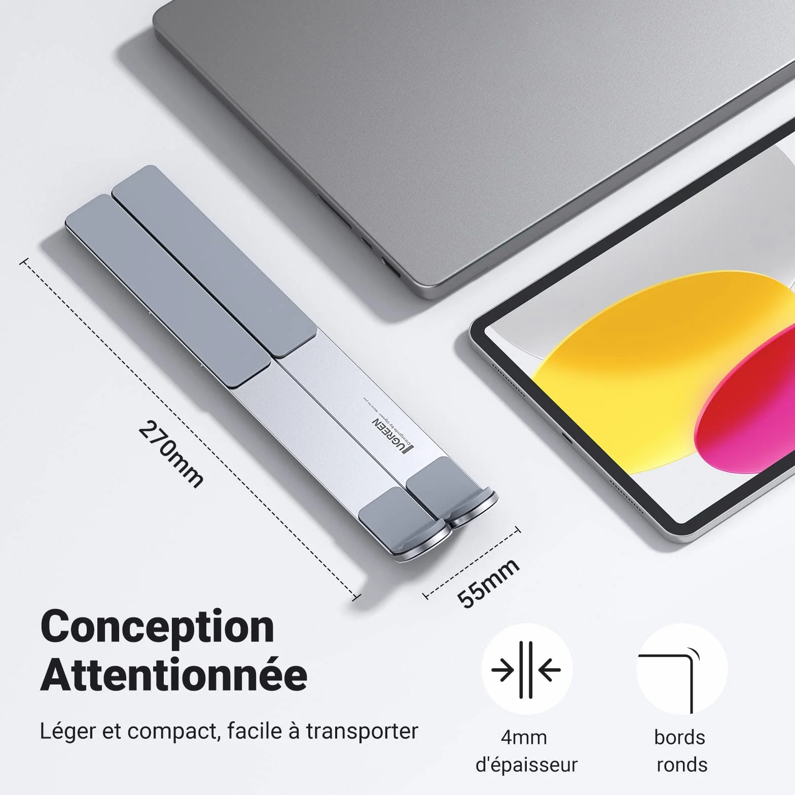 UGREEN Laptop Stand Aluminium 8-17,3 Pouces Réglable 5 Niveaux Pliable Compatible MacBook Air Pro HP Dell ASUS MSI