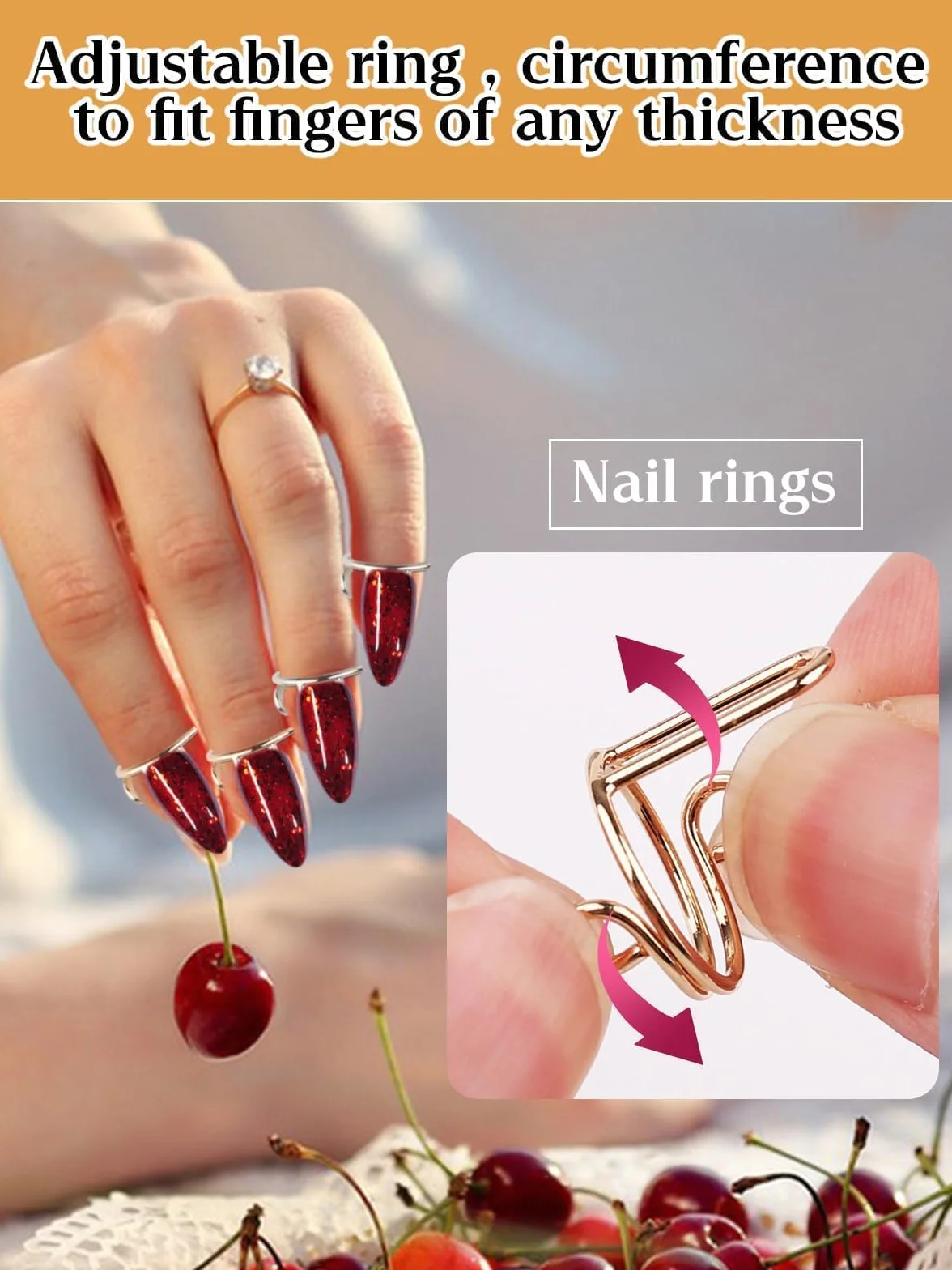 Bague à Ongles Réglables pour Acryliques, Métal Fingernail Rings pour Faux Ongles, Décoration Nail Art (Or et Argent)