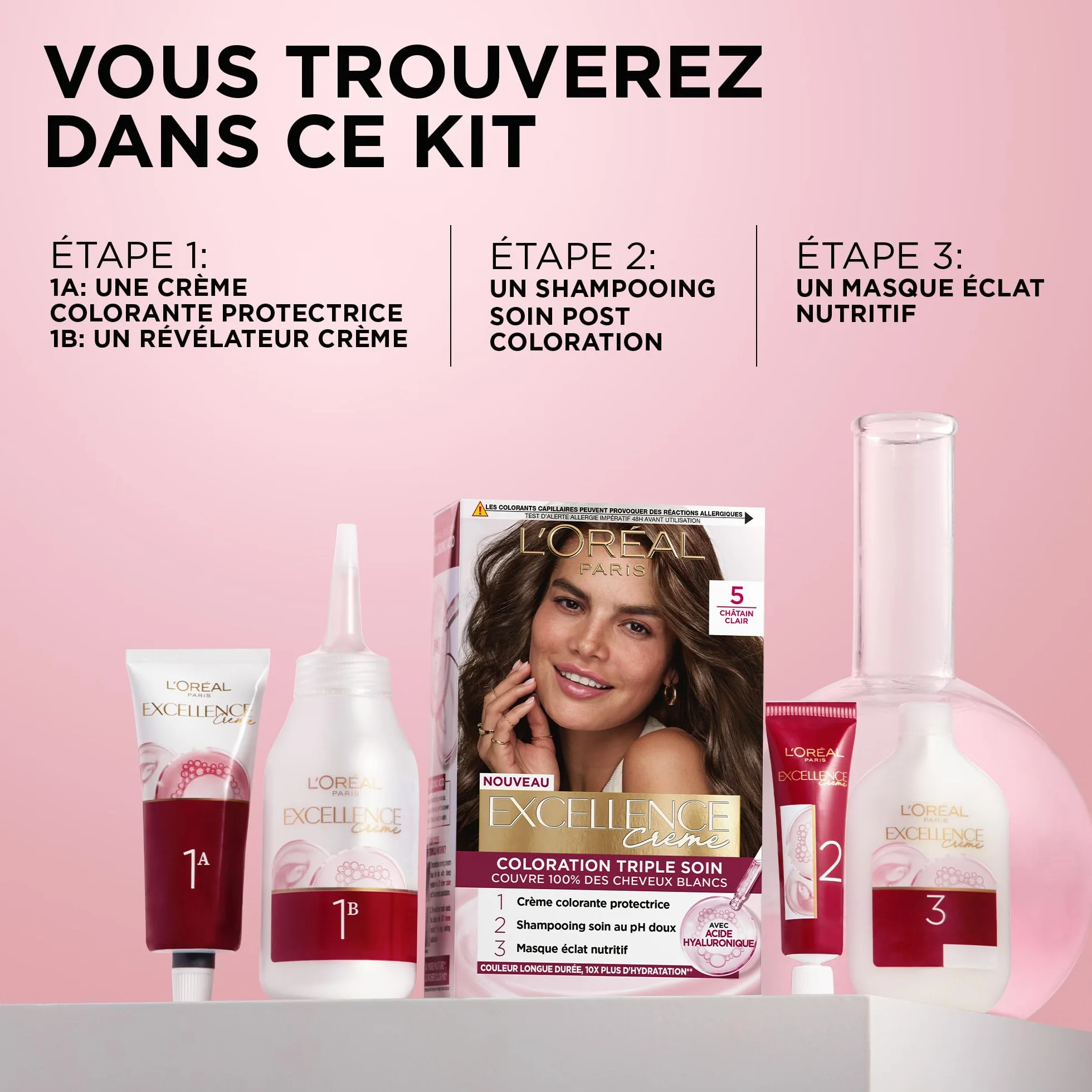 L’ORÉAL PARIS Excellence Crème Coloration Cheveux Permanente Châtain Clair Doré 5.3 Couvre 100% Cheveux Blancs
