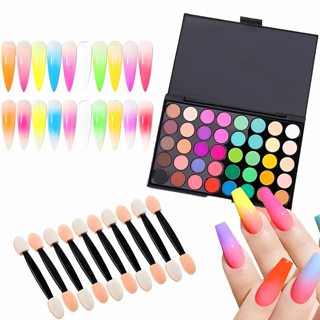 YUZNA 40 Couleurs Poudre à Ongles Pigmentée, Pailletée pour Nail Art, DIY Ongles, avec 10 Pinceaux