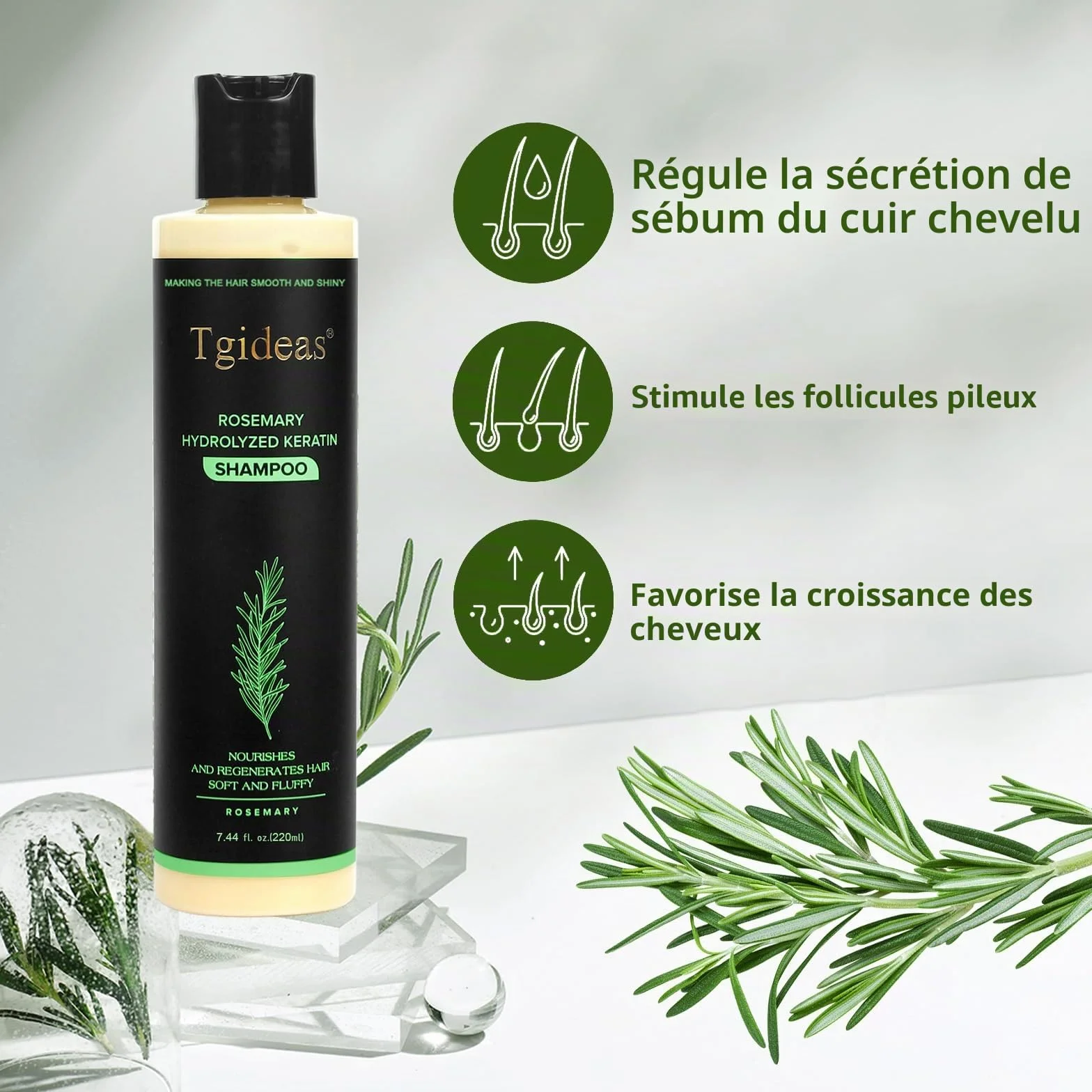 Tgideas Shampoo Bio Croissance Cheveux Sauge Romarin Renforcer Épaissir Kératine Hydrolysée Cheveux Fins Chute