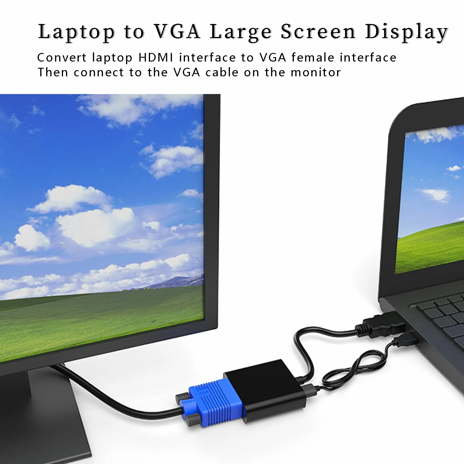 Adaptateur HDMI vers VGA 1080p Actif mâle vers Femelle Convertisseur pour PC Moniteur Projecteur HDTV Xbox Noir
