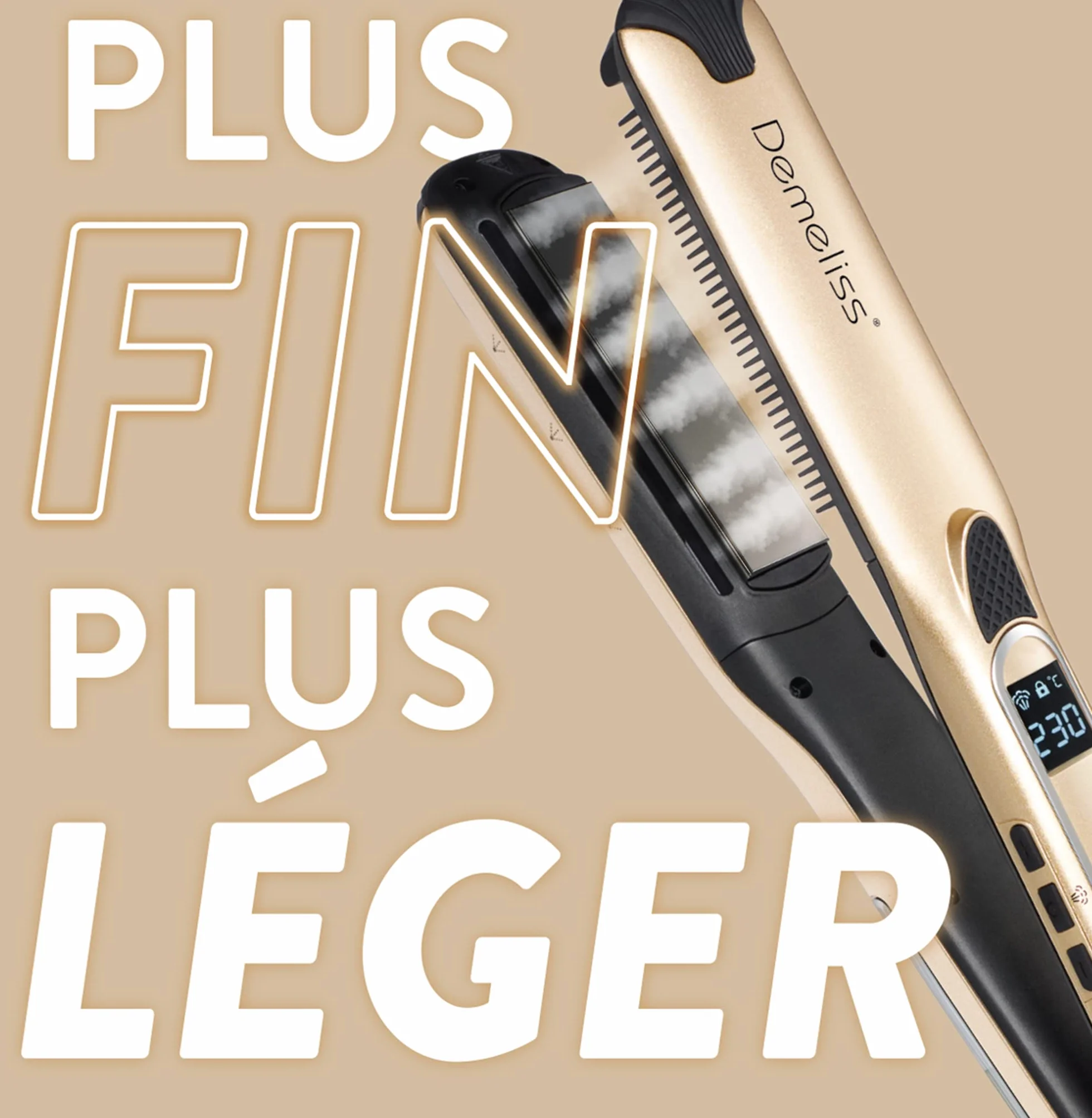Demeliss Lisseur Vapeur Titanium V2.0 Fer à Vapeur 2 en 1 Plaques Flottantes Fines