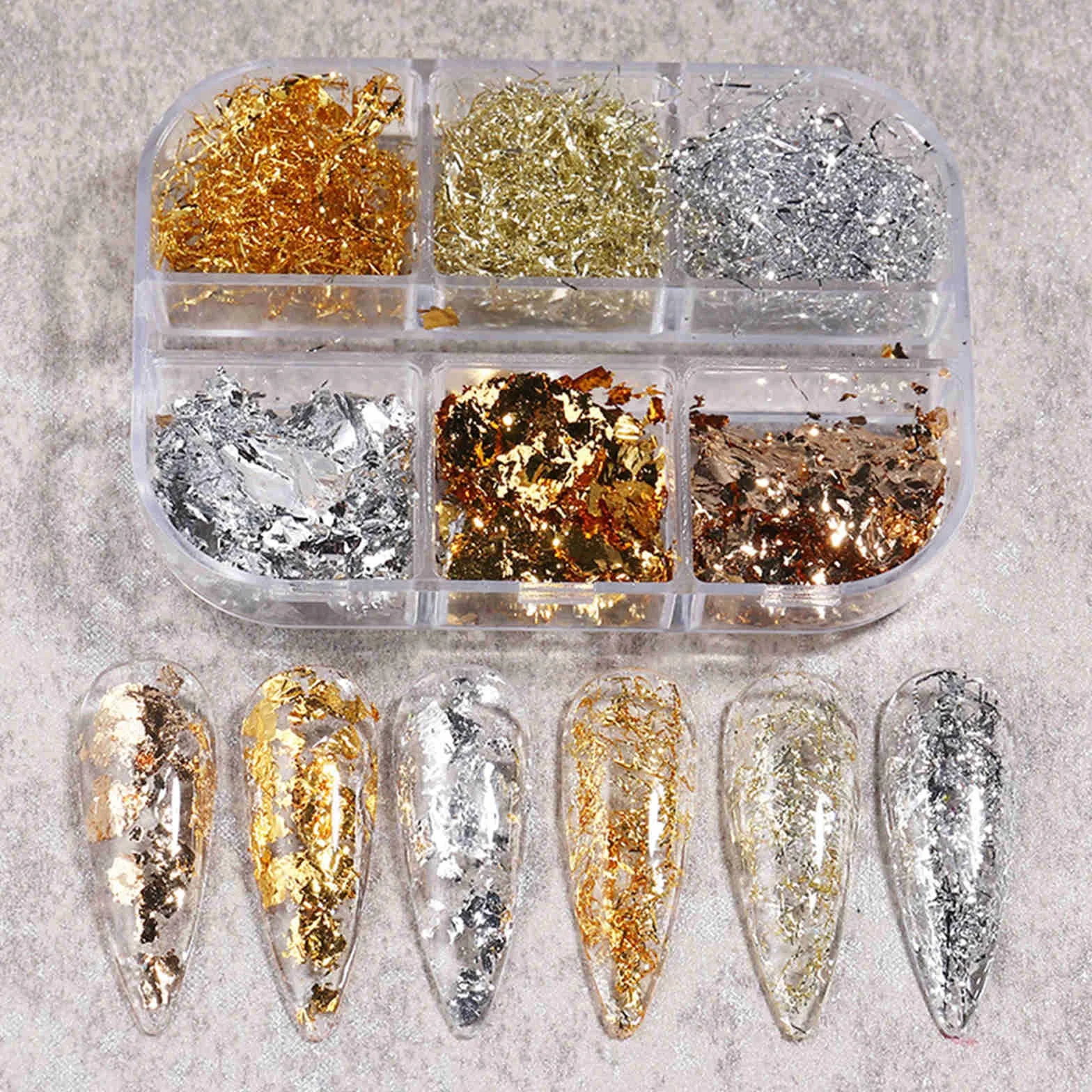 Paillettes Flocons de Feuille d'or Nail Art Holographique 2Pcs Gold Leaf Paper Metallic Foil Flakes Or Argent Cuivre