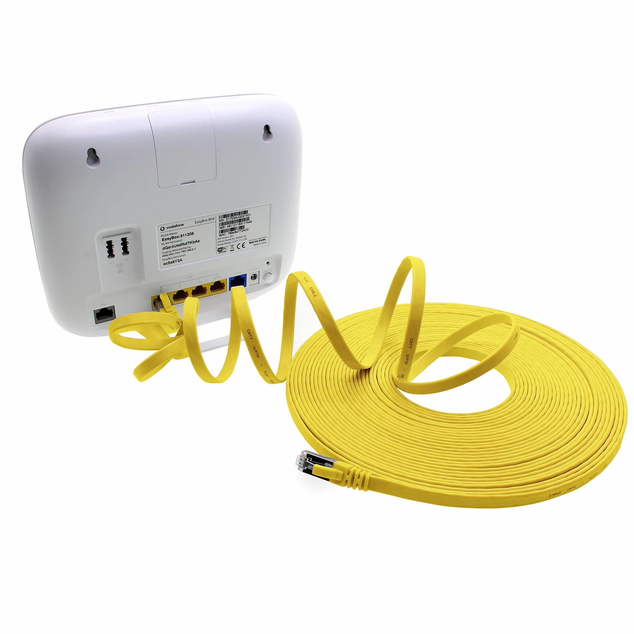 7,5 m - jaune - lot de 10 câbles réseau plats Cat7 câble brut Cat 7 câble ruban Gigabit Lan (10Gbit/s) câble d'installation câble patch plat mince fiche Rj 45 Cat6a