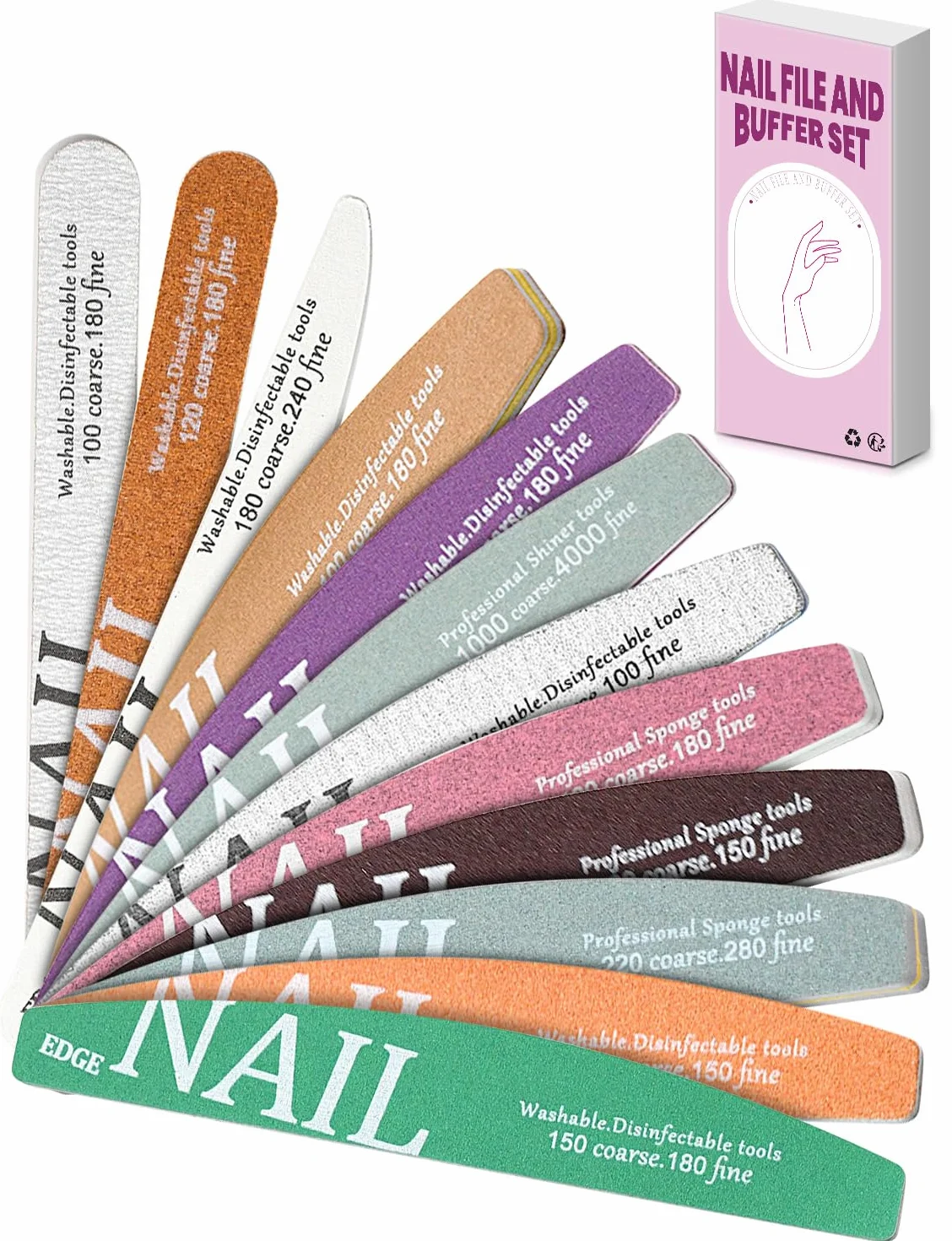 Lime à ongles et polissoir lot de 12 pour ongles naturels acrylique gel