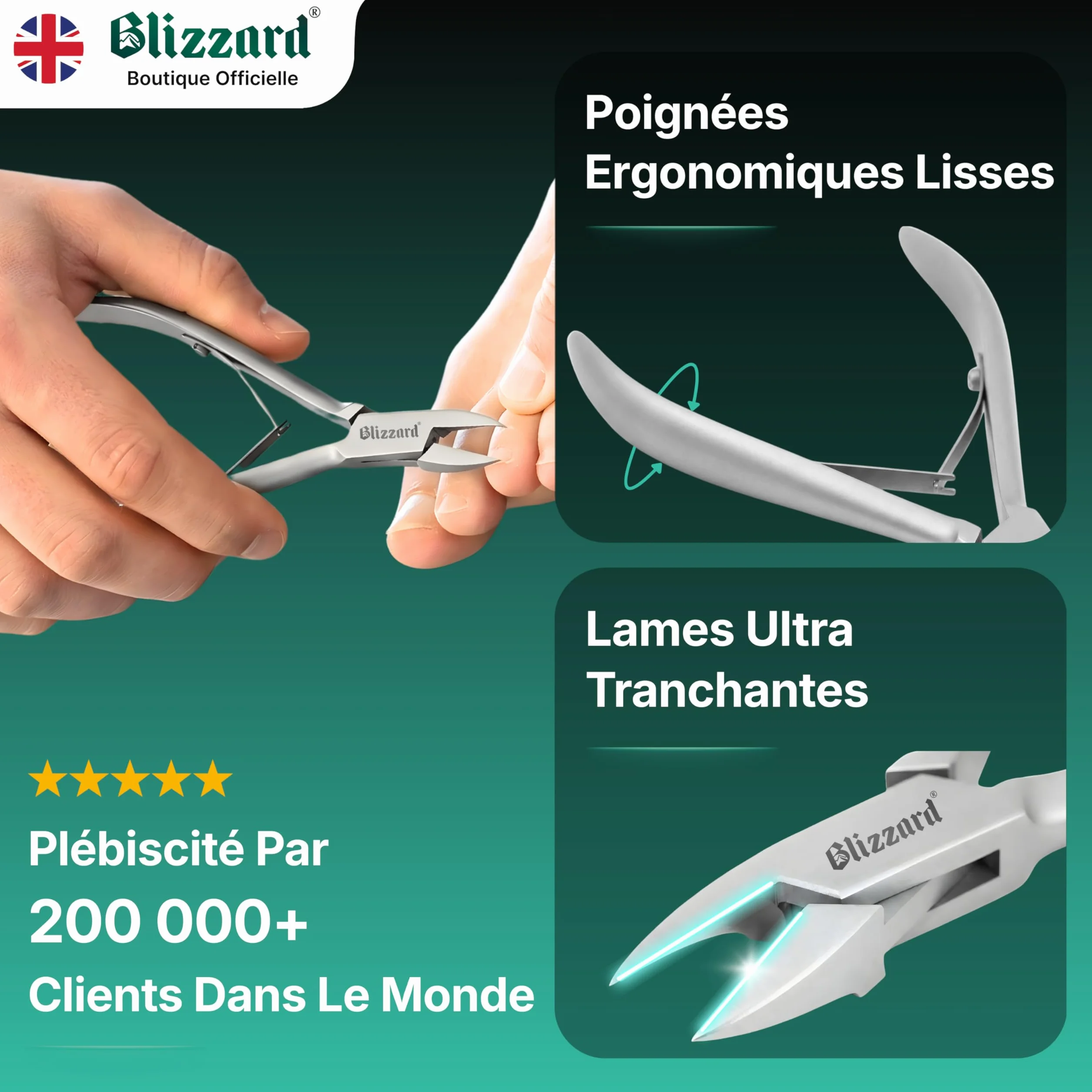 Blizzard Pince à Ongles Pieds pour Ongles Incarnés et Épais - Coupe-Ongles Professionnel en Acier Inox - 13cm Mors Plats