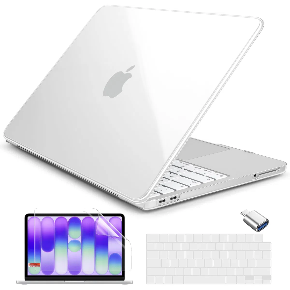 Batianda Coque transparente 4 en 1 pour MacBook Neo 13" version 2026, modèle A3404, coque rigide ultra fine haute transparence avec protection pour clavier, protecteur d'écran, adaptateur USB-C