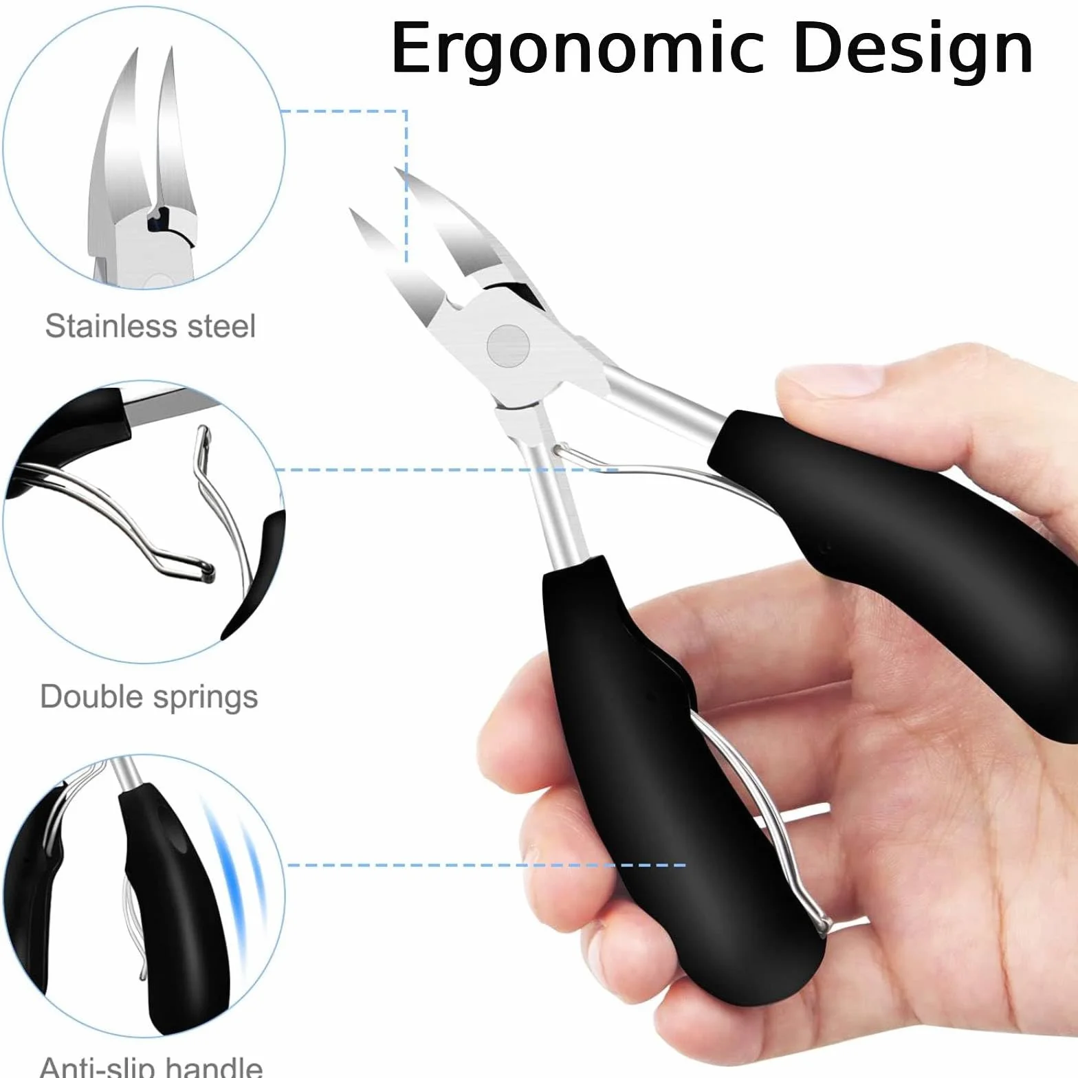 Pince à Ongles Acier Inoxydable Coupe-Ongles Professionnel Lame Courbée Anti-Dérapante