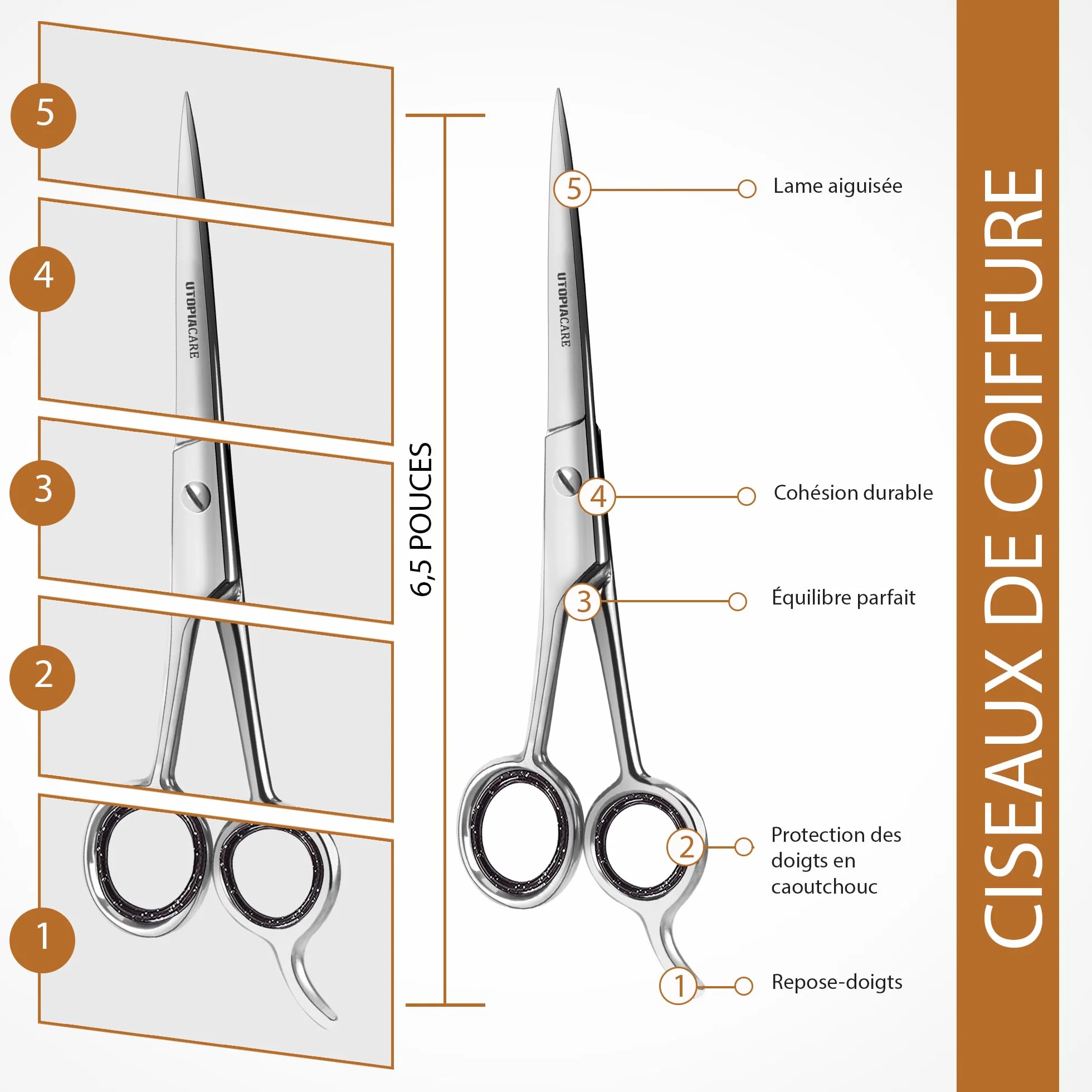 Utopia Care ciseaux coiffure professionnel desepaississant cheveux acier inoxydable 6,5 pouces argenté