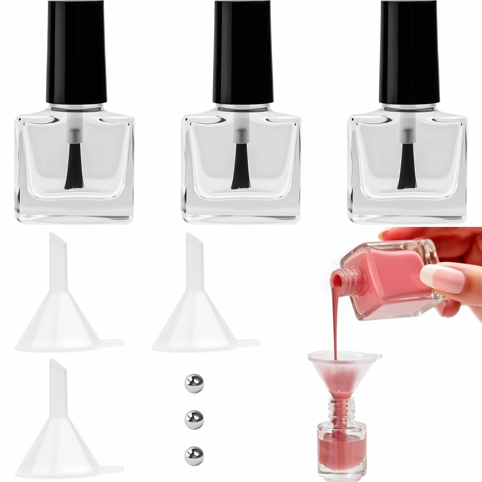 Flacons vides vernis à ongles 5 ml verre avec pinceau et entonnoir