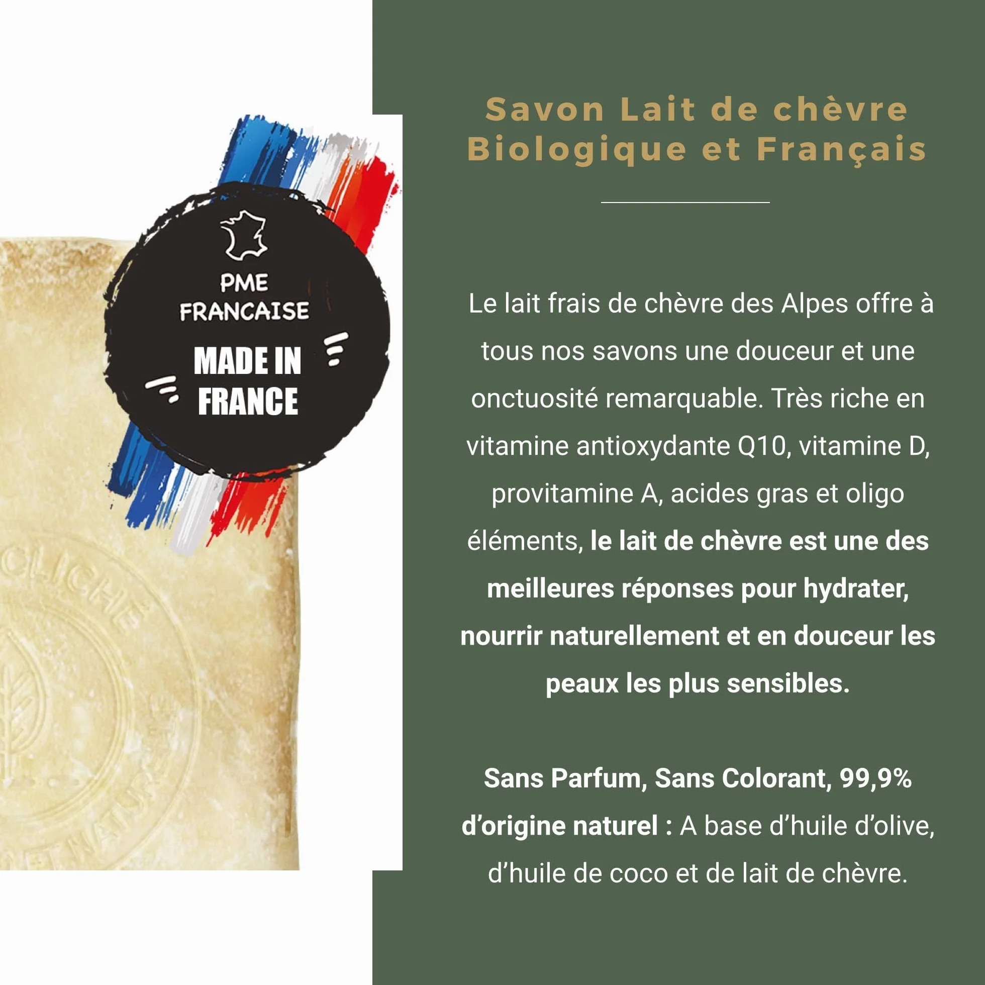 Savon au lait de chèvre frais Bio Fabrication Française Peaux sensibles Lot de 2 (2x100g)