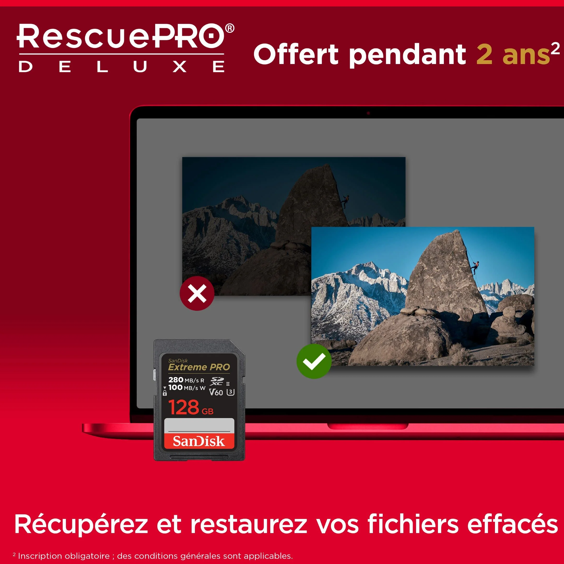 SanDisk Extreme PRO Carte SDXC 128 Go V60 UHS-II Lecture 280 Mo/s 6K 4K UHD Class 10 U3