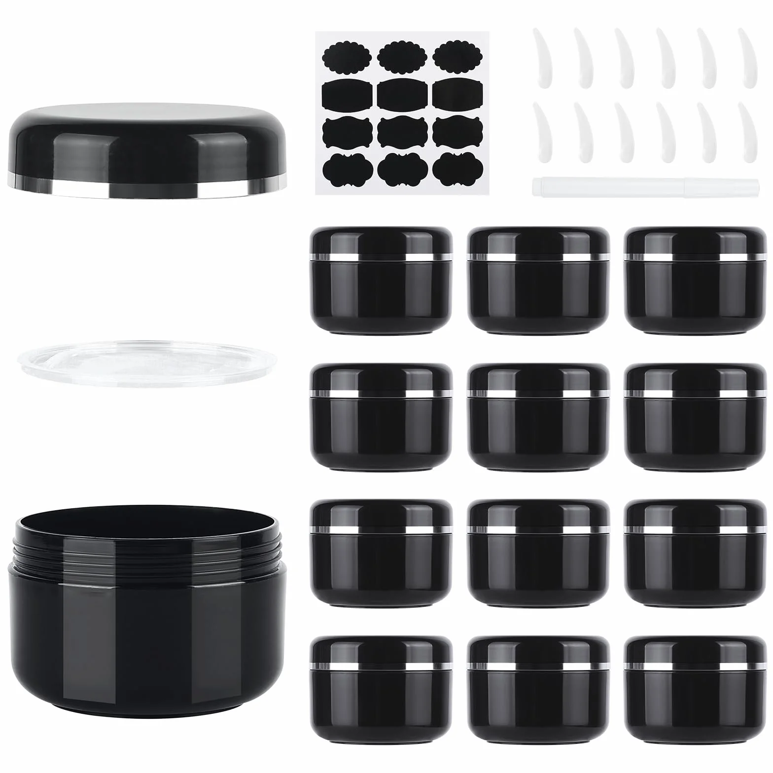 Pots de Crème Cosmétiques 100ml Vide Réutilisable Plastique avec Spatule et Étiquette 12 Pièces