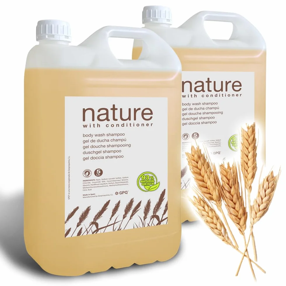 Gel/Shampooing 2en1 Nature 5L 93% Naturel Recharge Doseur Après-shampooing Sans Parabènes Fabriqué UE