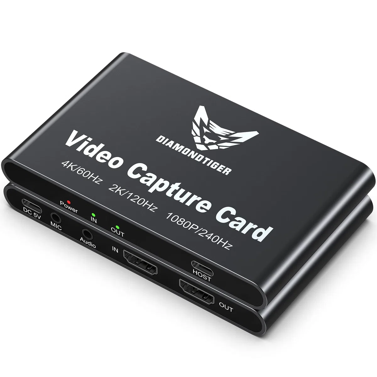 Carte de capture vidéo 4K 60 Hz, 1080p 240 Hz avec passthrough HDR VRR, enregistreur USB 3.2 Type-C sans décalage pour PS5, Xbox Series X/S, Nintendo Switch, PC, OBS, Twitch