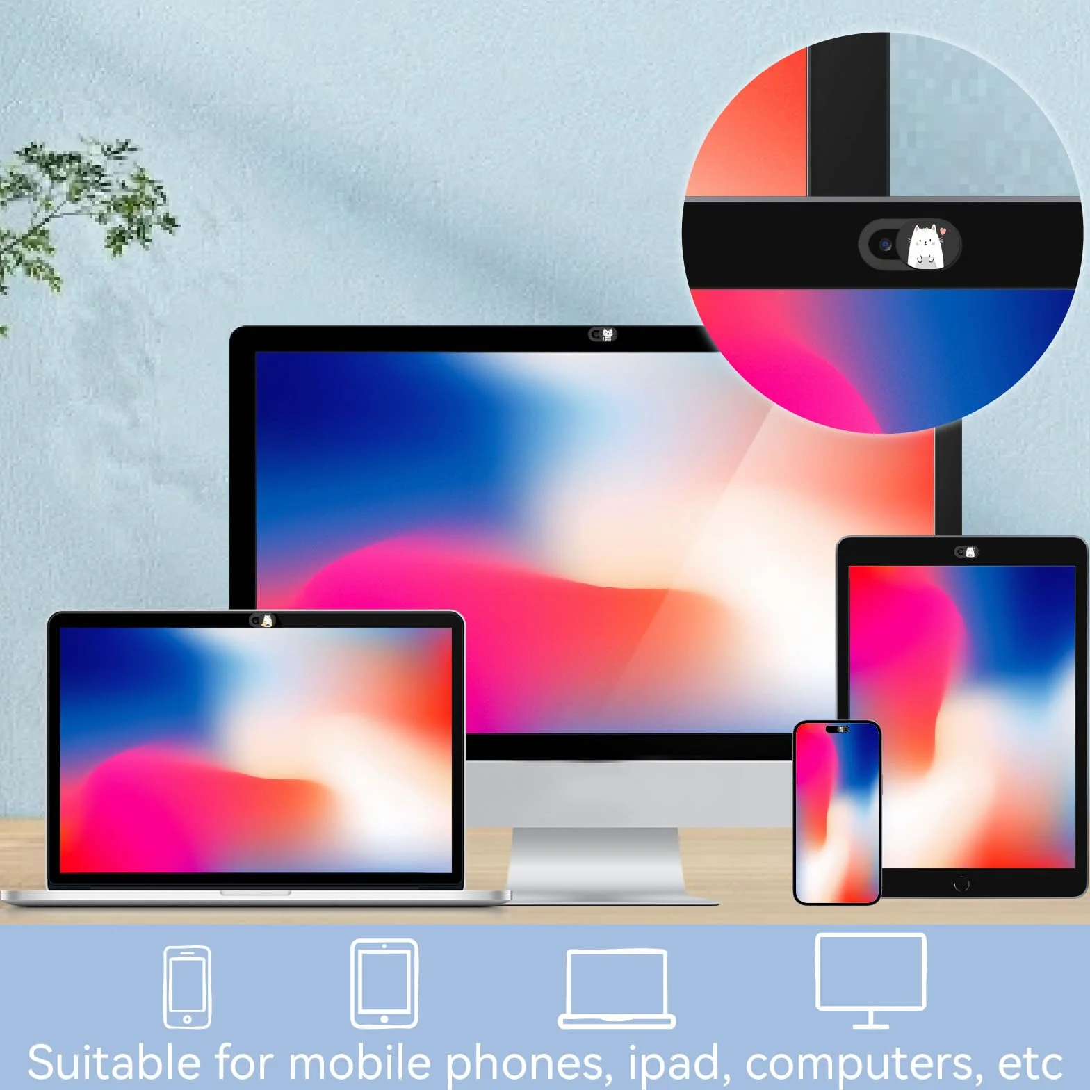 Couvercles Caméra Téléphone Glissière Protection Webcam Motif Chat Cache Caméra Smartphone Tablette PC