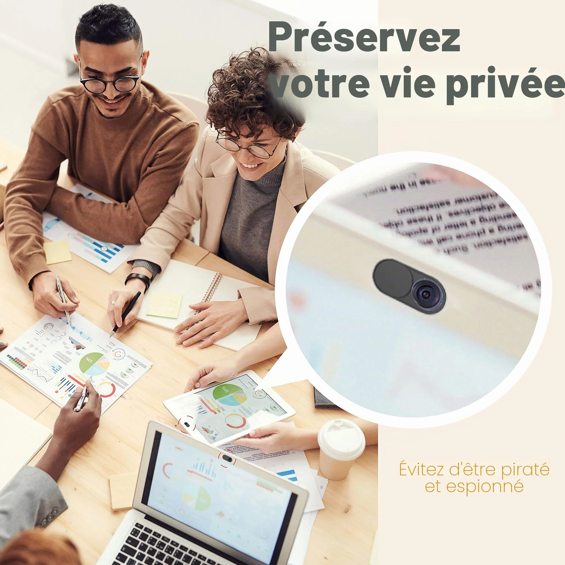 Luckies Cache Webcam Slide 0,6mm Ultra Fin Métallique pour MacBook Pro, Ordinateur Portable, Protection Vie Privée Caméra Cover Coulissant, Noir