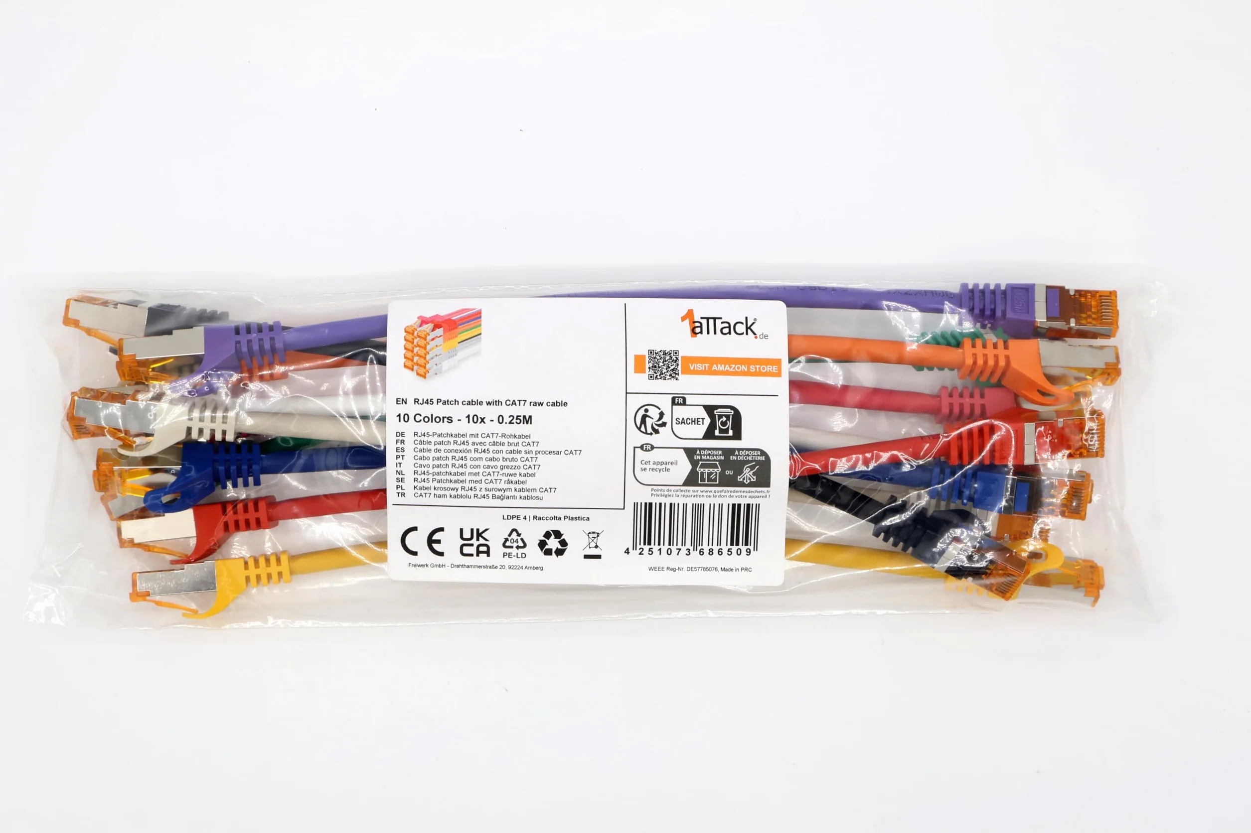Câble Réseau Ethernet Cat7 SFTP 10 GB/s RJ45 0,25m 10 Couleurs