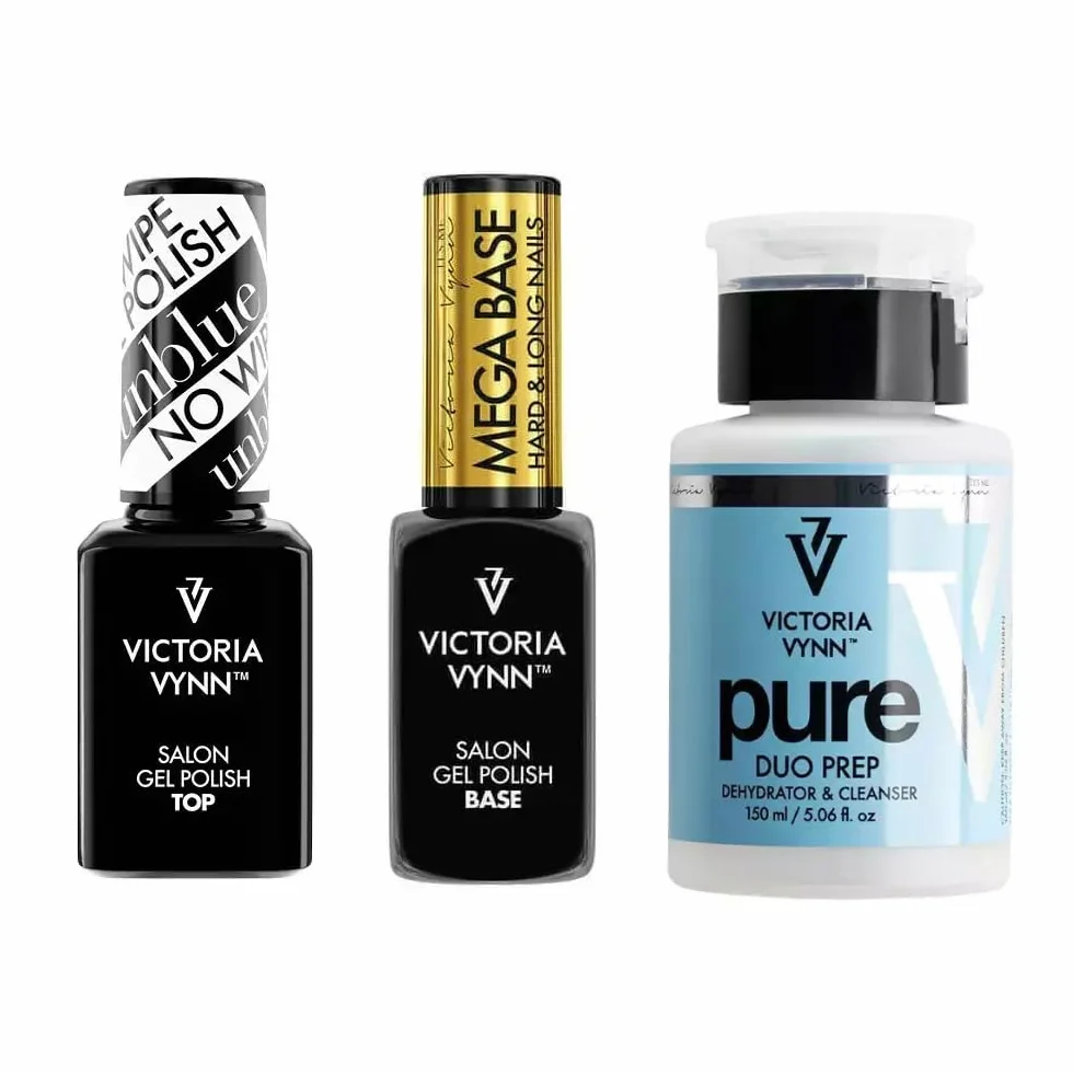 Victoria Vynn Gel Polish Set Top Unblue No Wipe 15ml Mega Base Clear 8ml Pure Duo Prep Flacon Vide 150ml Kit Manucure Professionnelle
