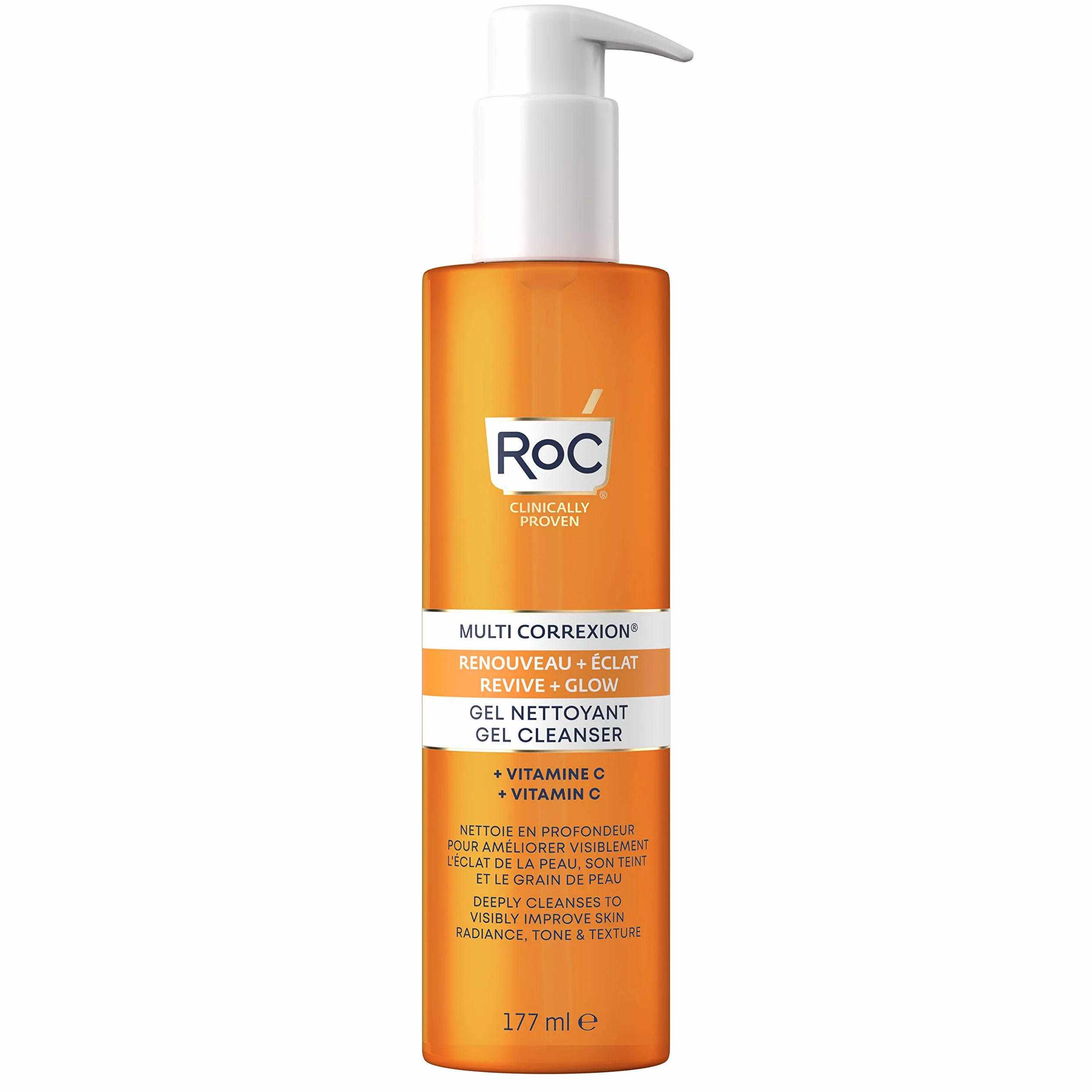 RoC Multi Correxion Revive + Glow Gel Cleanser Soin Nettoyant Visage Exfoliant Vitamine C Acide Glycolique 177 ml