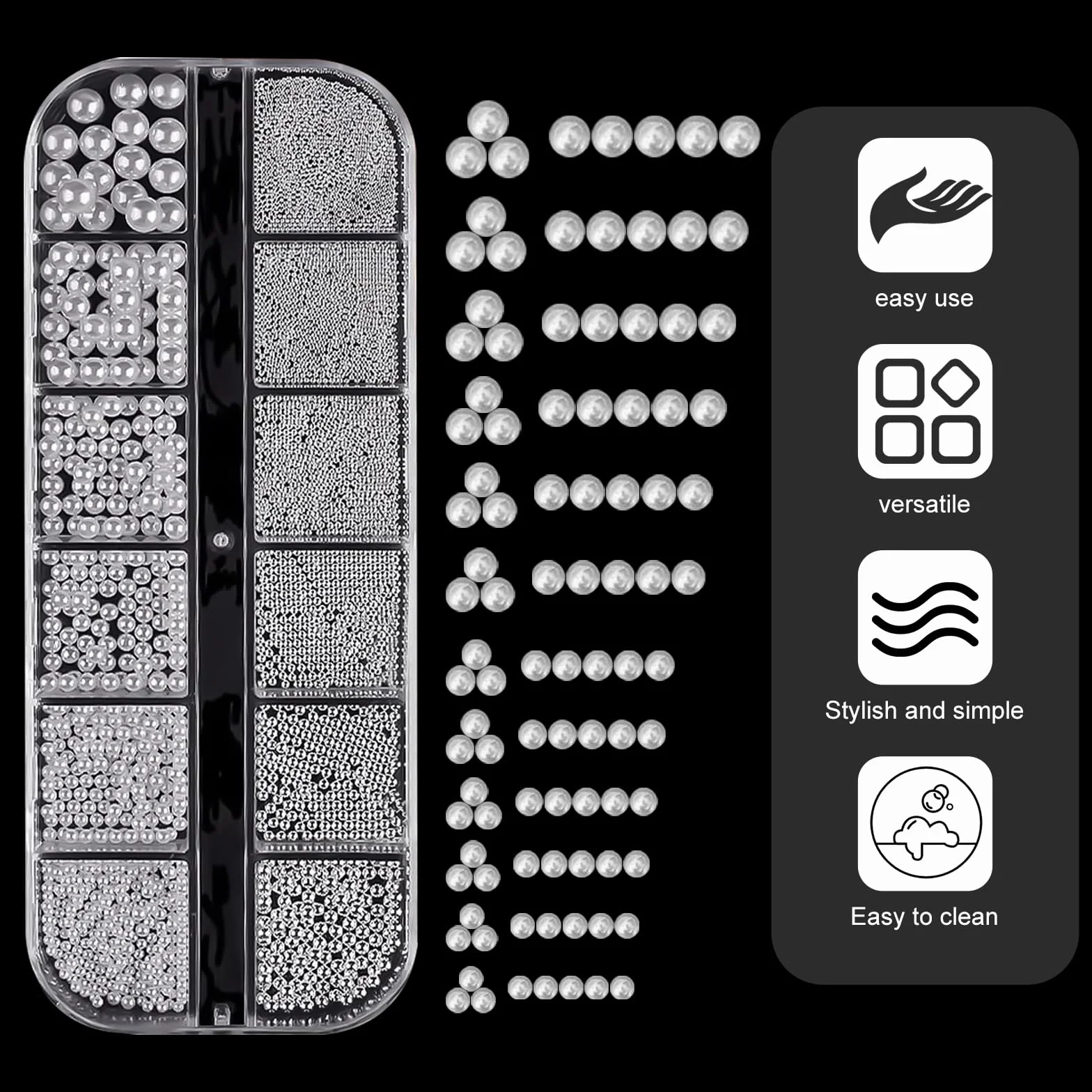 lafo Lot de 3 Boîtes Strass Ongle Nail Art avec Bijoux Ongles - Perles Charmes Cristal Blanc, Beige et Décoration Ongle - Kit Nail Art Accessoires Design Faciles