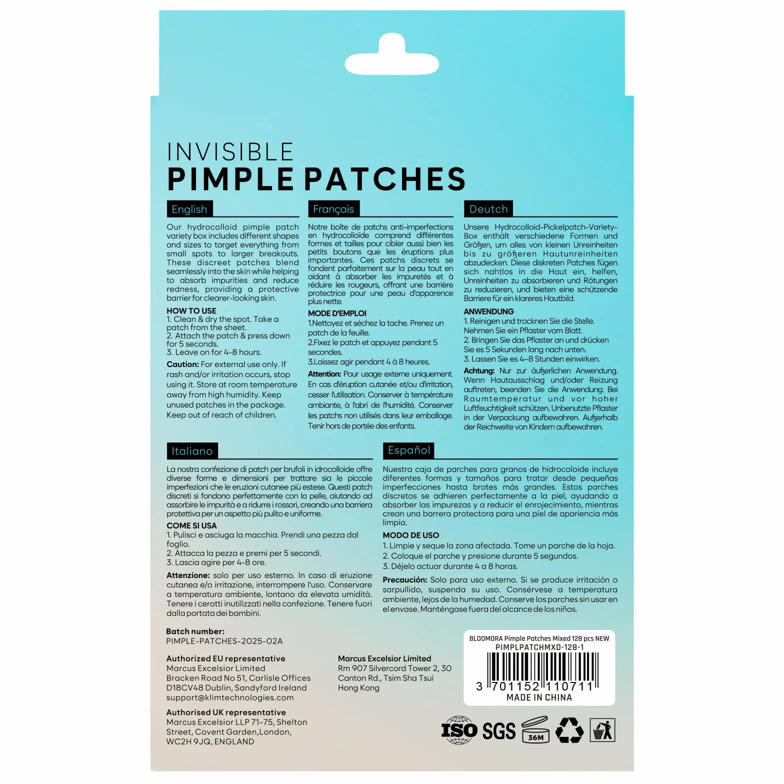 Grands Patch Bouton Acné Invisible Visage, Pimple Patch Hydrocolloïde, Traitement Acné (6 Tailles, 128 Pièces)