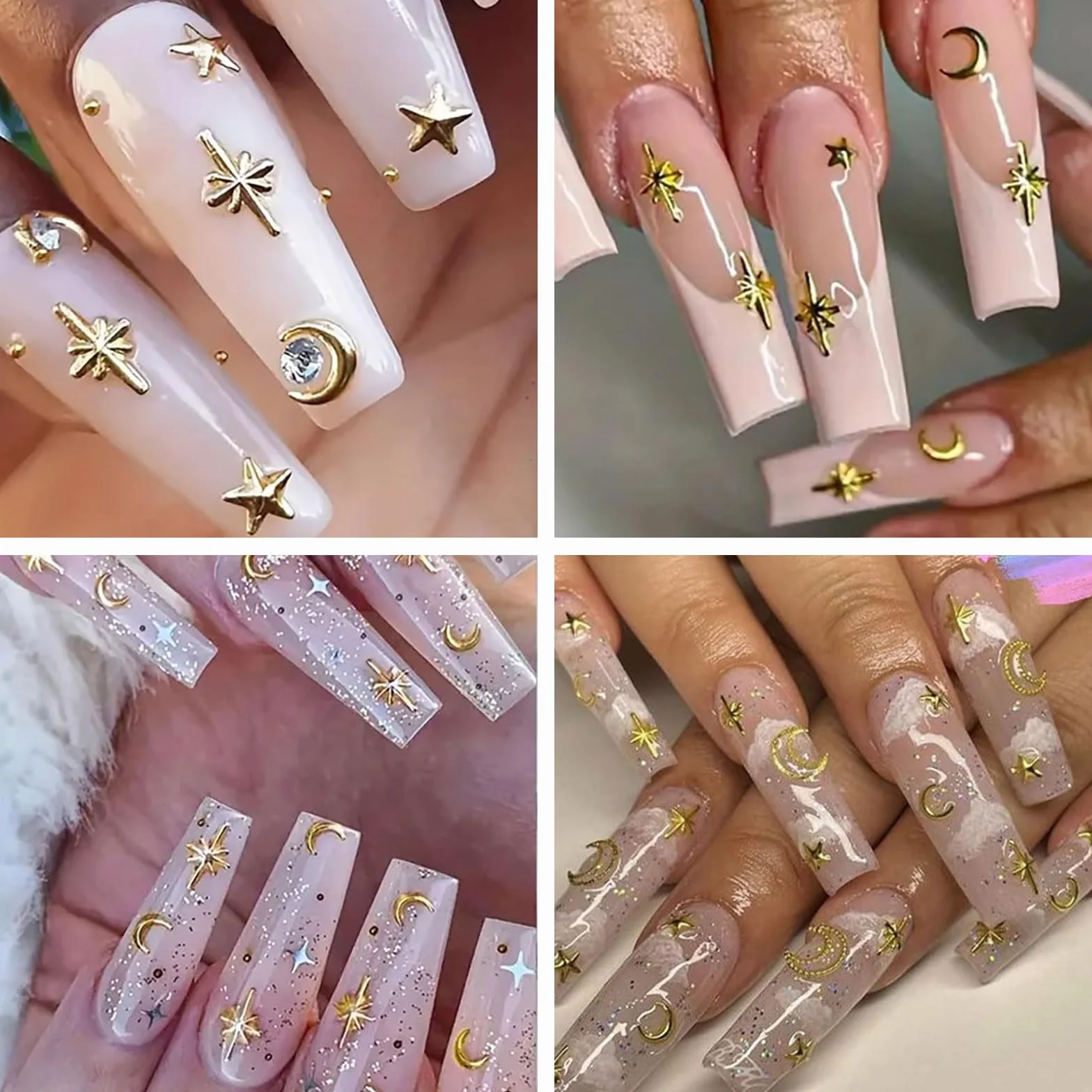 LunarCharm Goldene Nagelanhänger, clous 3D en alliage, bijoux nail art, accessoires décoration