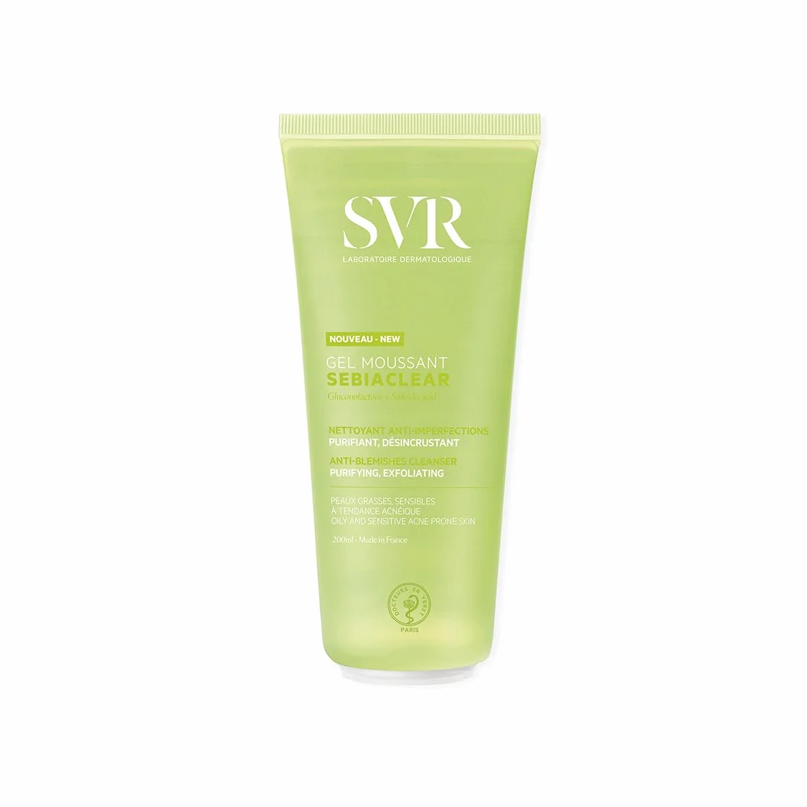 SVR Sebiaclear Gel Moussant Nettoyant purifiant anti-imperfections 200 ml Gluconolactone 4% acide salicylique 0.5%